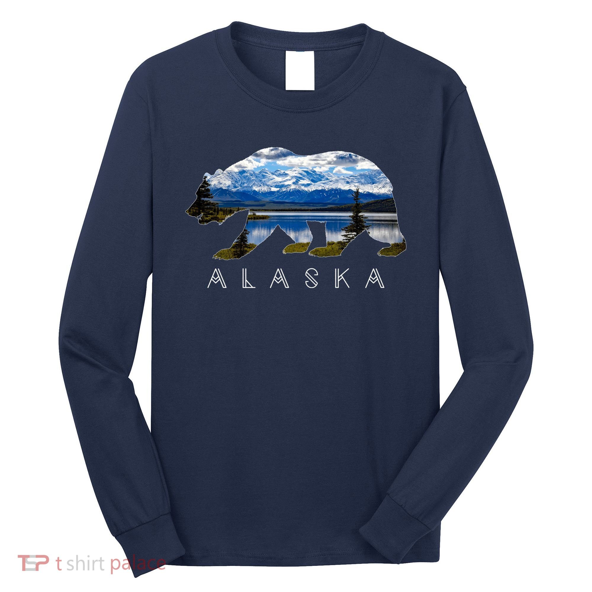 Alaskan Bear With Lake & Mountain Souvenir Long Sleeve Shirt