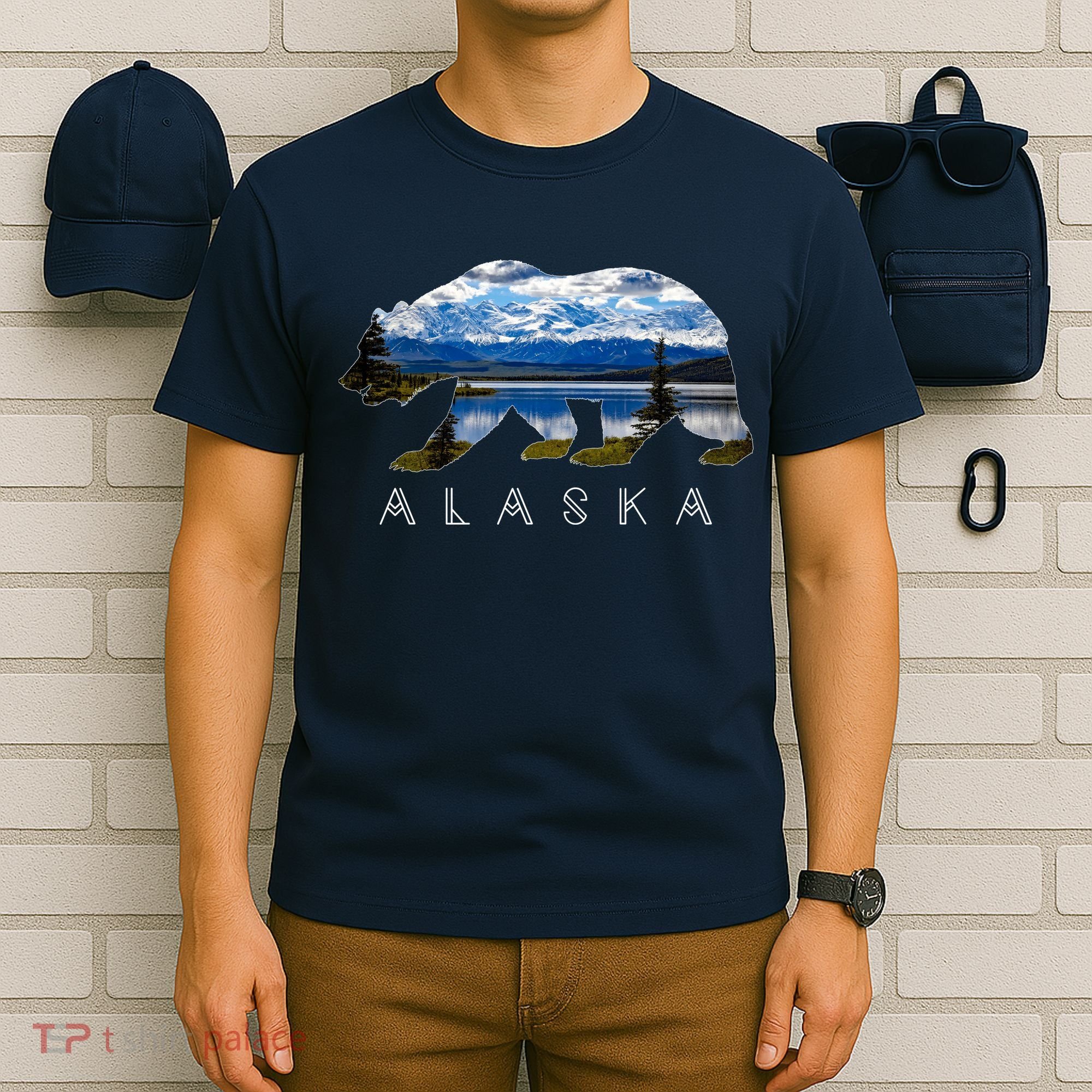 Alaskan Bear With Lake & Mountain Souvenir T-Shirt