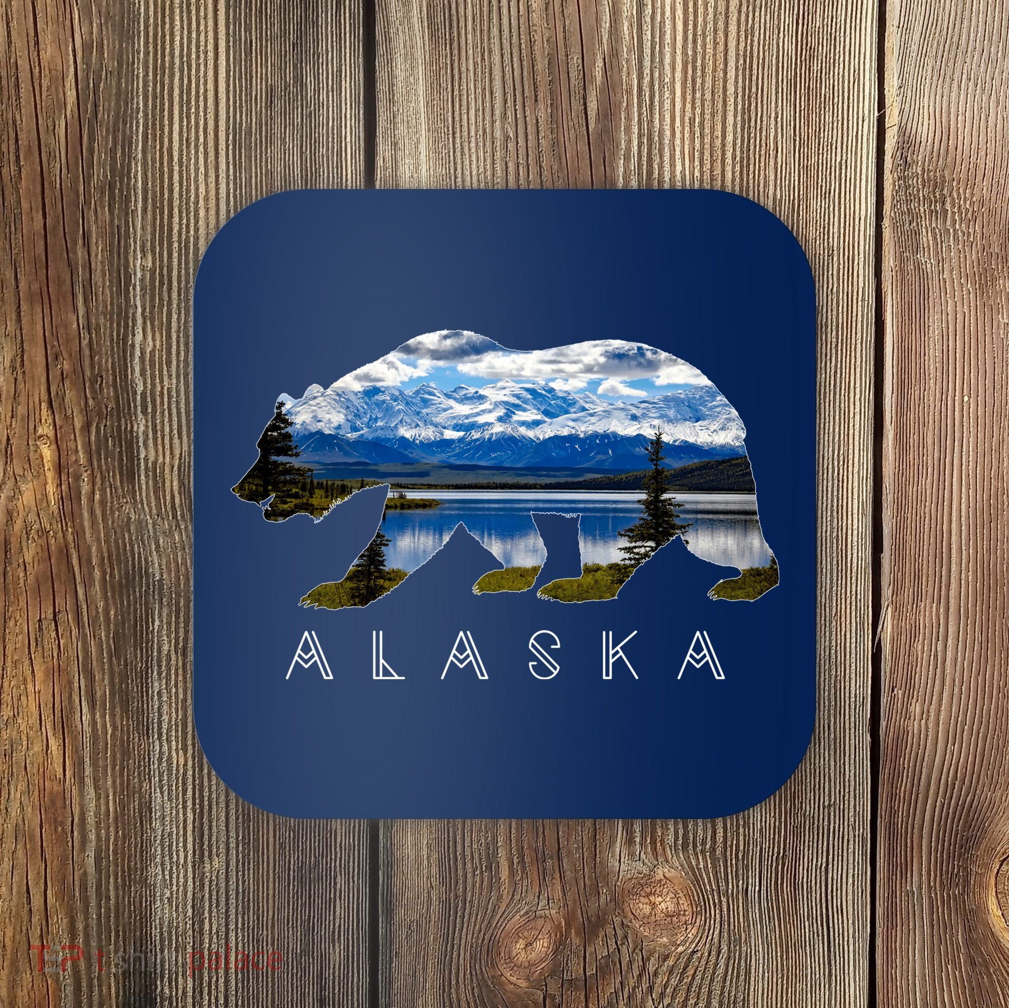 Alaskan Bear With Lake & Mountain Souvenir Coaster