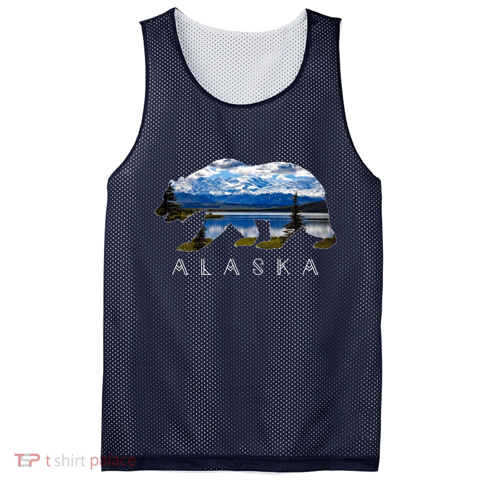 Alaskan Bear With Lake & Mountain Souvenir Mesh Reversible Basketball Jersey Tank