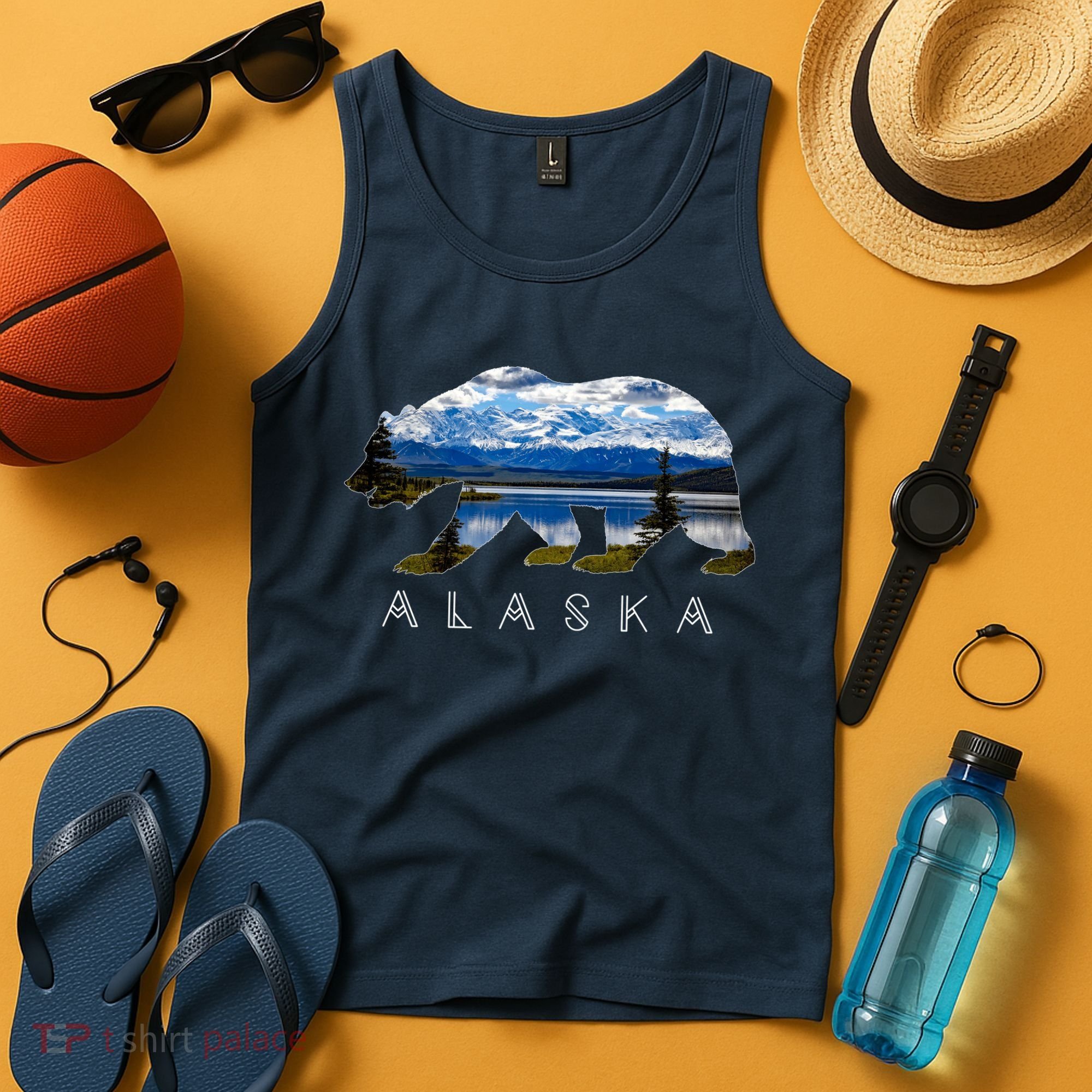 Alaskan Bear With Lake & Mountain Souvenir Tank Top