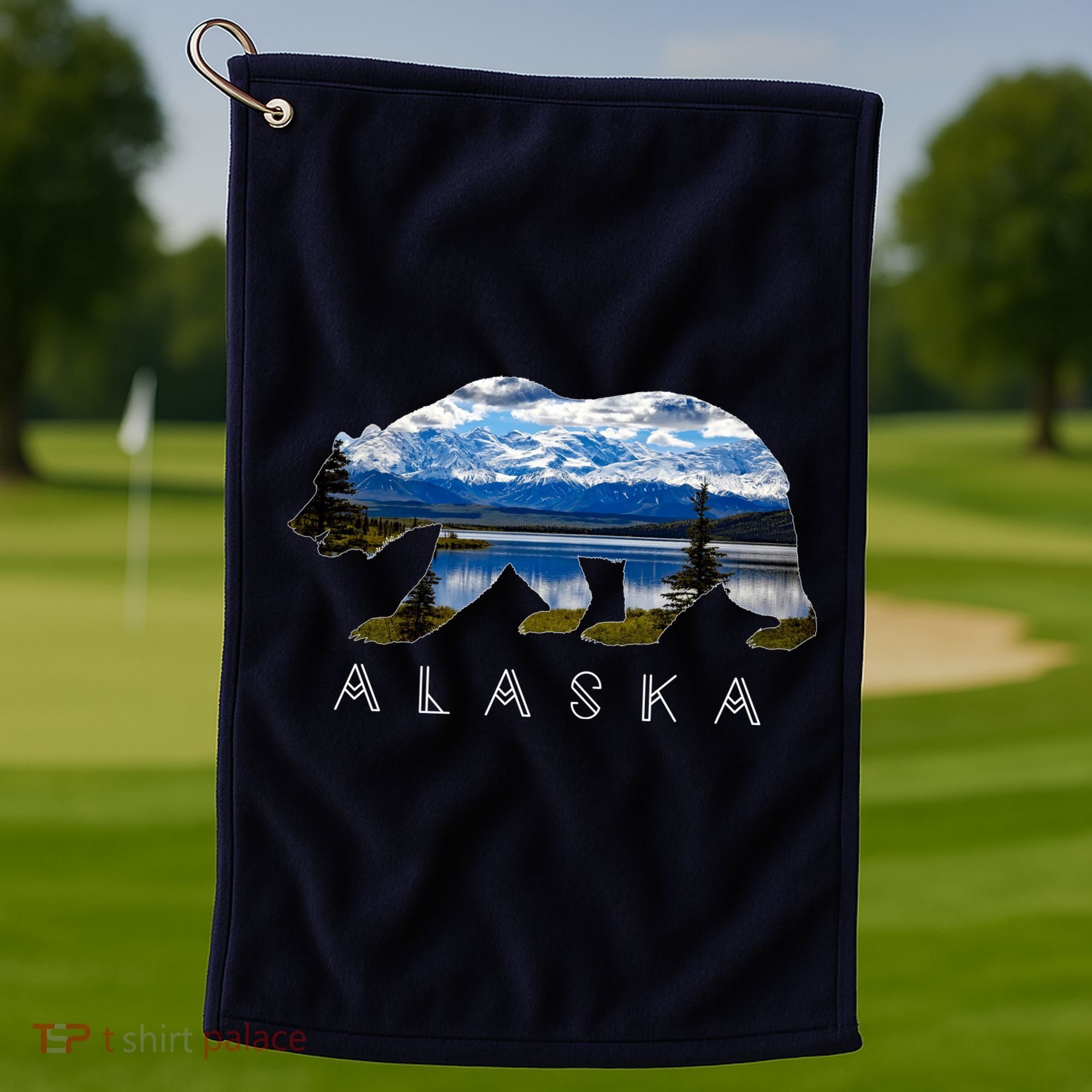 Alaskan Bear With Lake & Mountain Souvenir Golf Towel