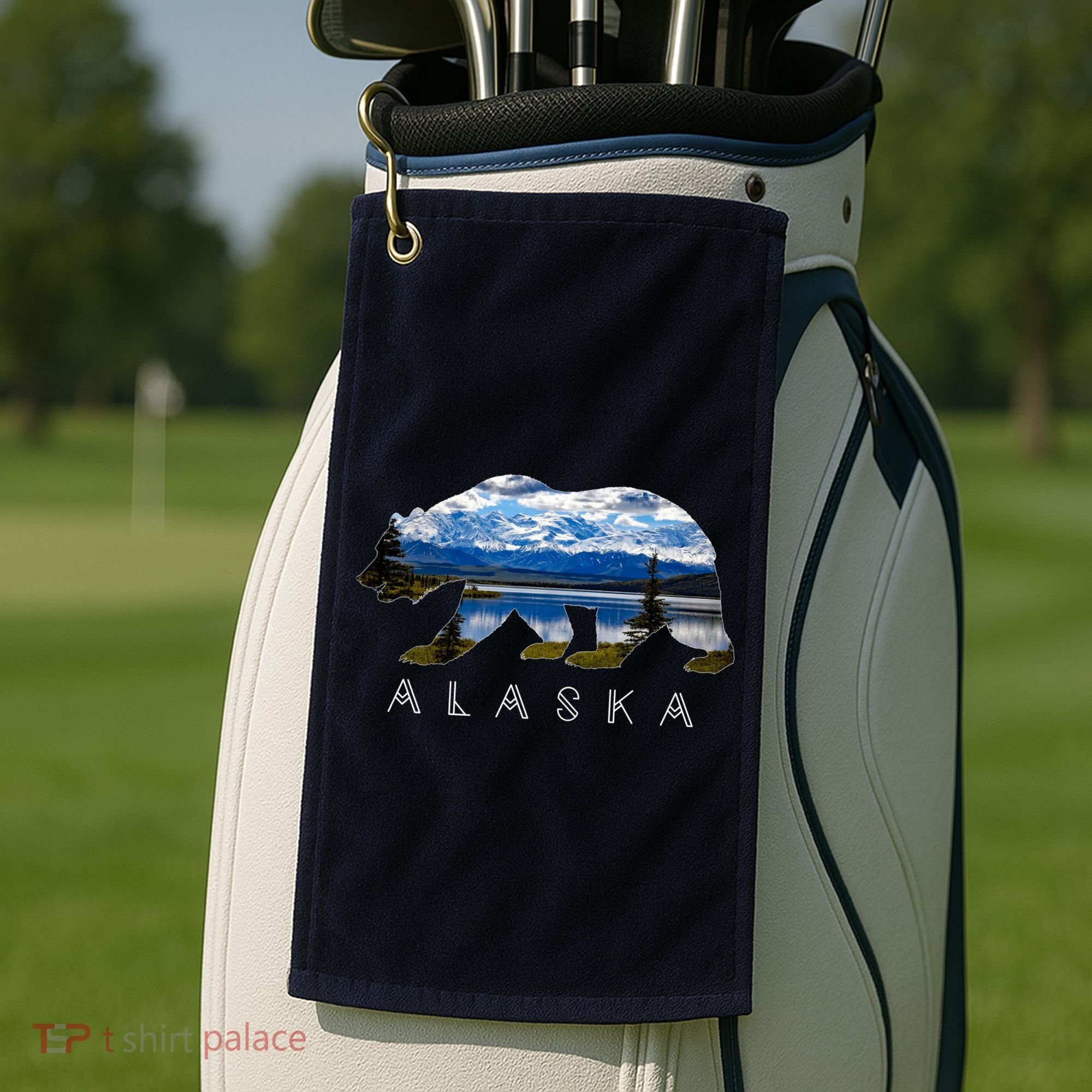 Alaskan Bear With Lake & Mountain Souvenir Golf Towel