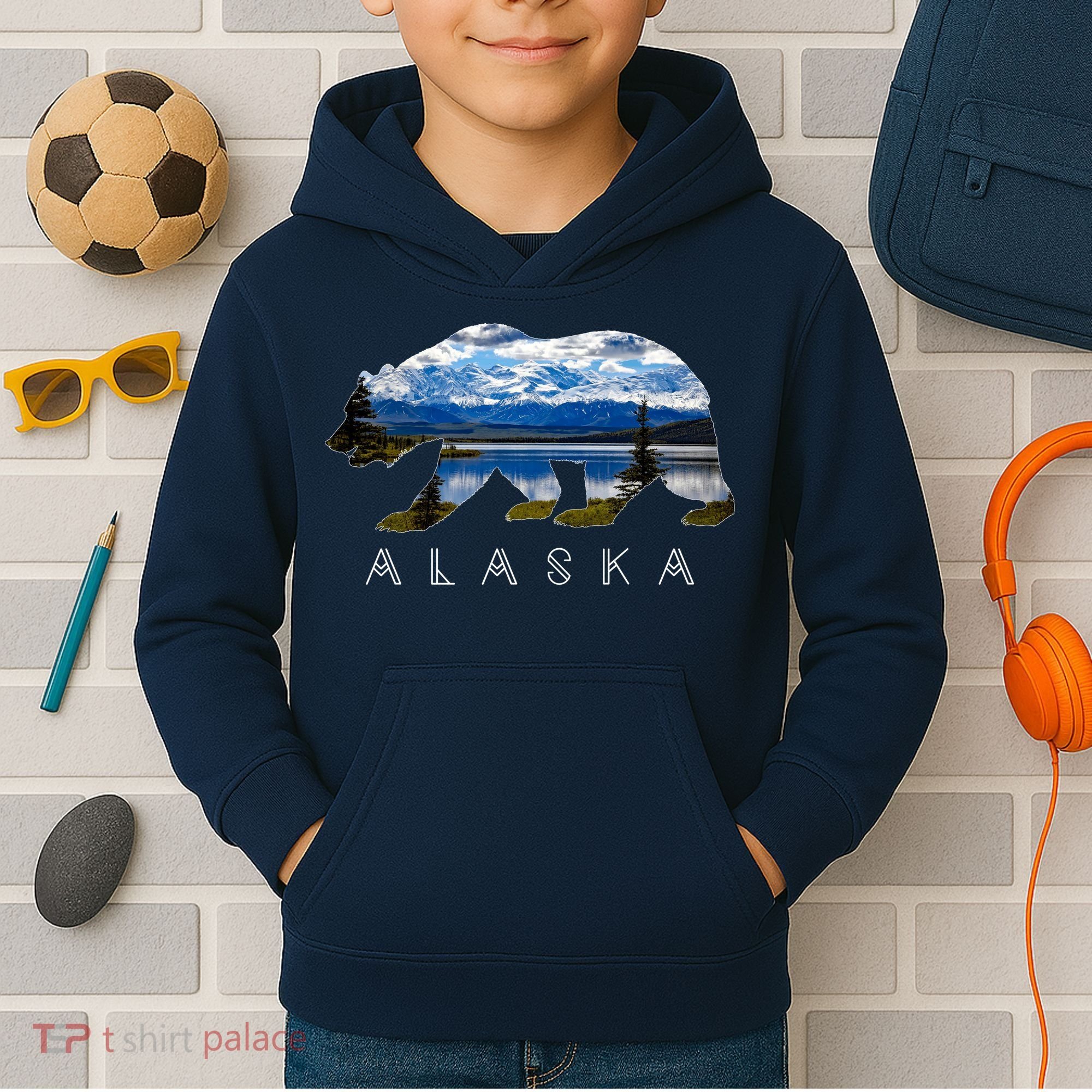 Alaskan Bear With Lake & Mountain Souvenir Kids Hoodie