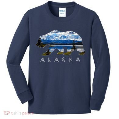 Alaskan Bear With Lake & Mountain Souvenir Kids Long Sleeve Shirt