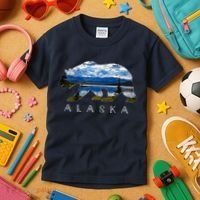 Alaskan Bear With Lake & Mountain Souvenir Kids T-Shirt thumb 3