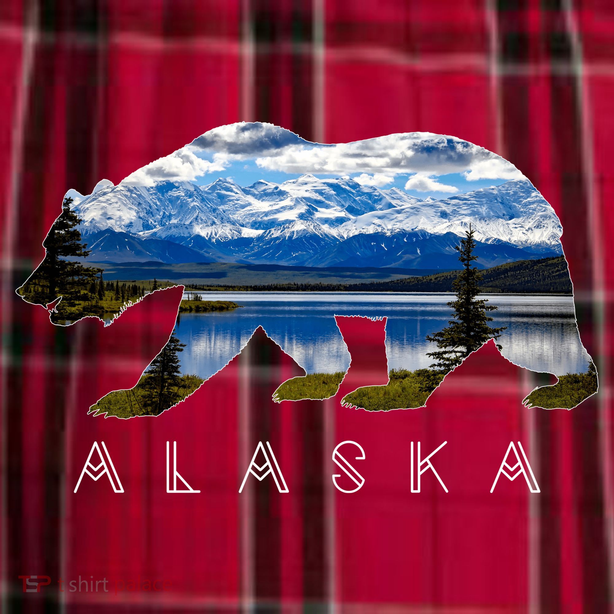 Alaskan Bear With Lake & Mountain Souvenir Men's Flannel Plaid Pajama Pants