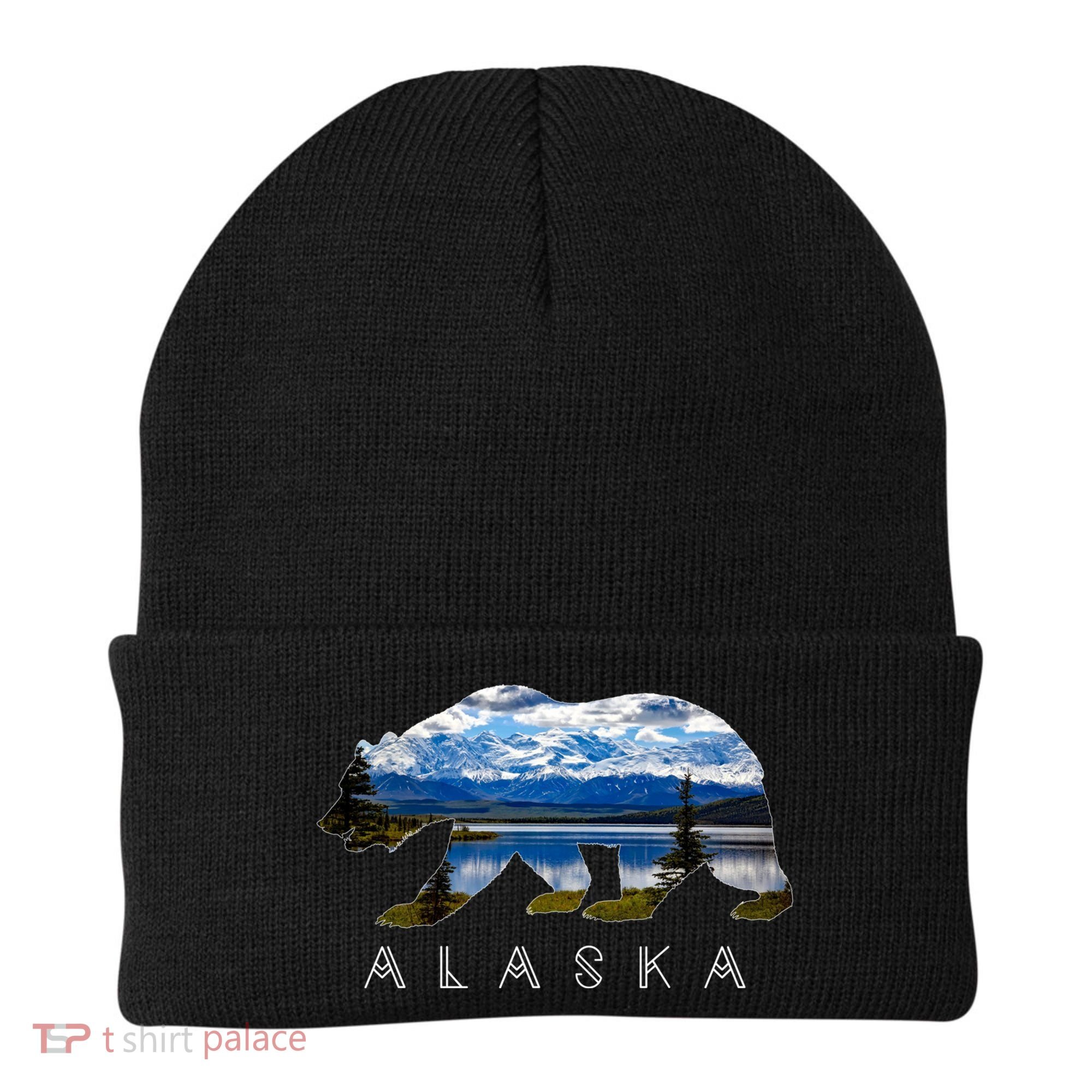 Alaskan Bear With Lake And Mountain Souvenir Gift Beanie