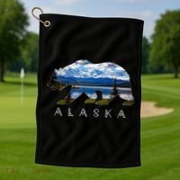 Alaskan Bear With Lake And Mountain Souvenir Gift Golf Towel thumb 1