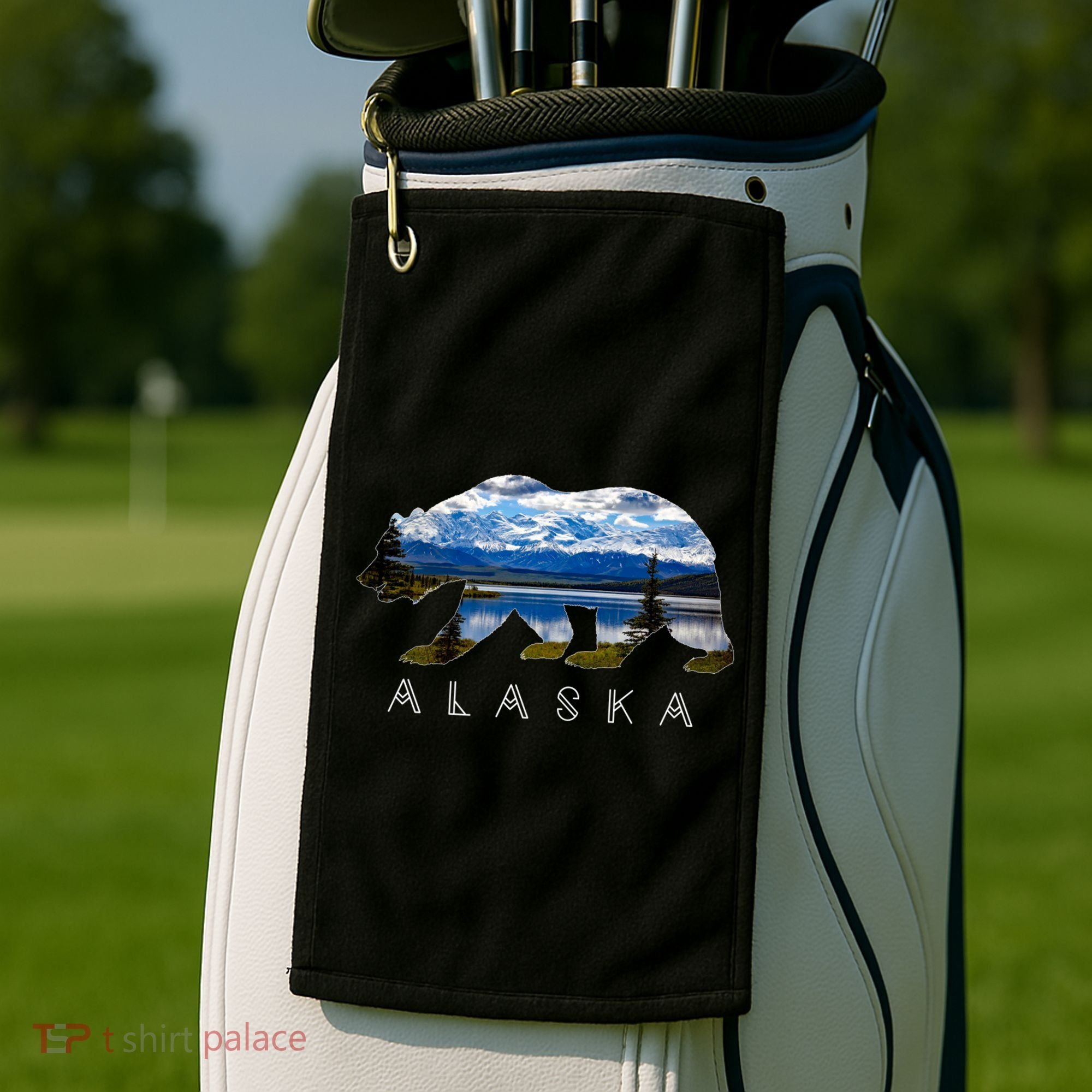 Alaskan Bear With Lake And Mountain Souvenir Gift Golf Towel