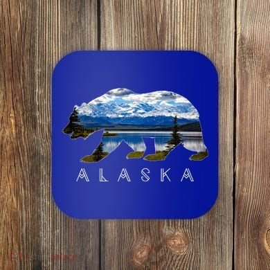 Alaskan Bear With Lake And Mountain Souvenir Gift Coaster