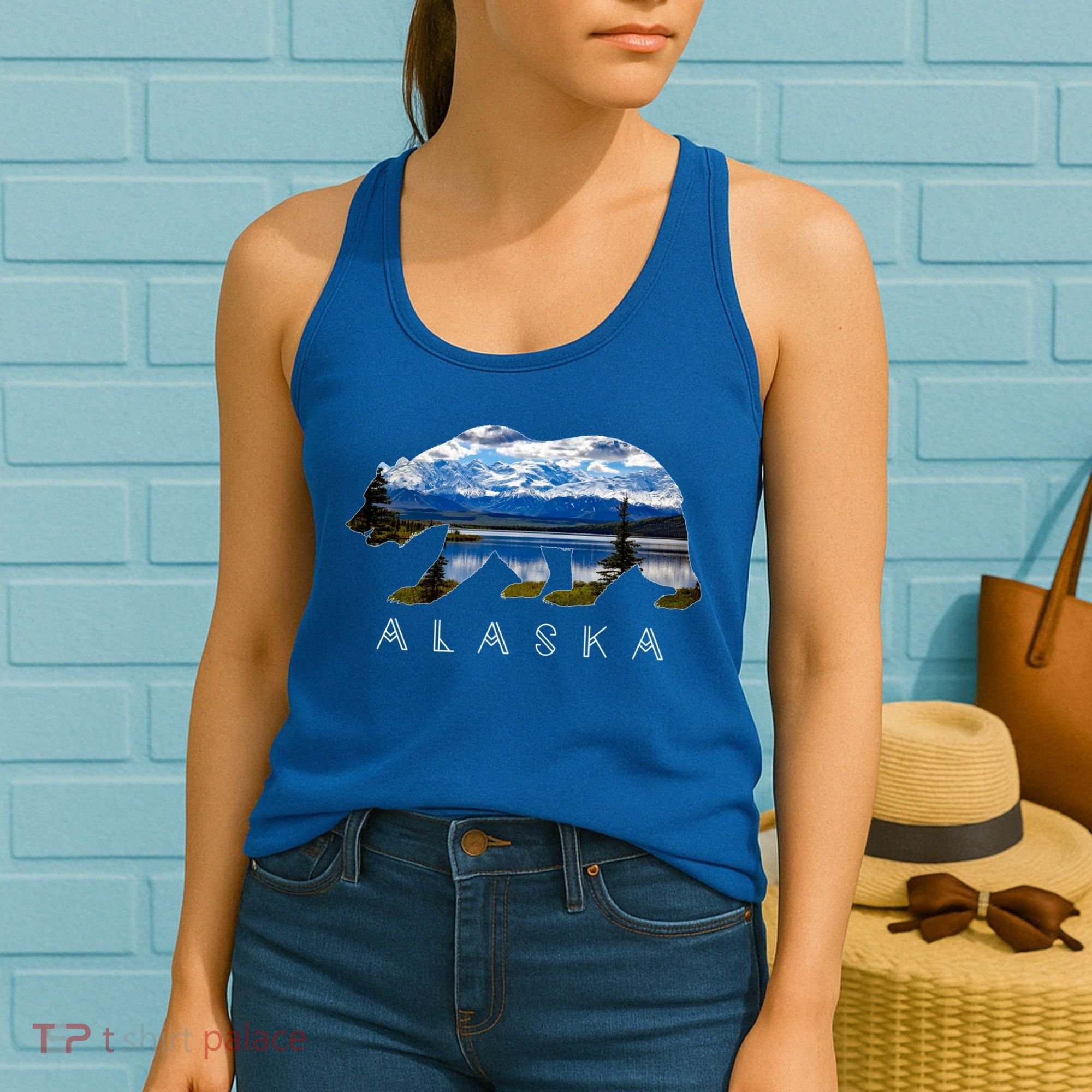 Alaskan Bear With Lake And Mountain Souvenir Gift Women's Tank Top