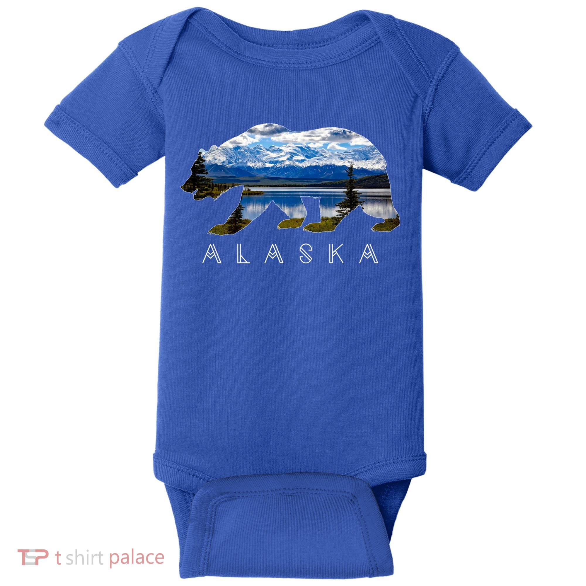 Alaskan Bear With Lake And Mountain Souvenir Gift Baby Bodysuit