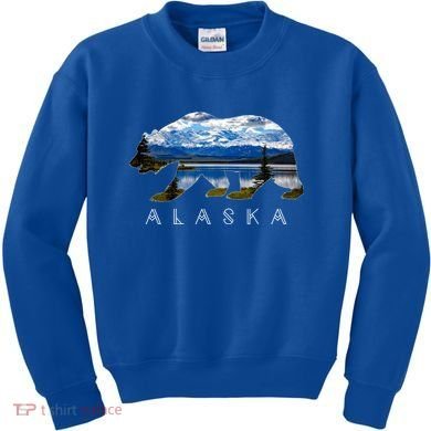 Alaskan Bear With Lake And Mountain Souvenir Gift Kids Sweatshirt