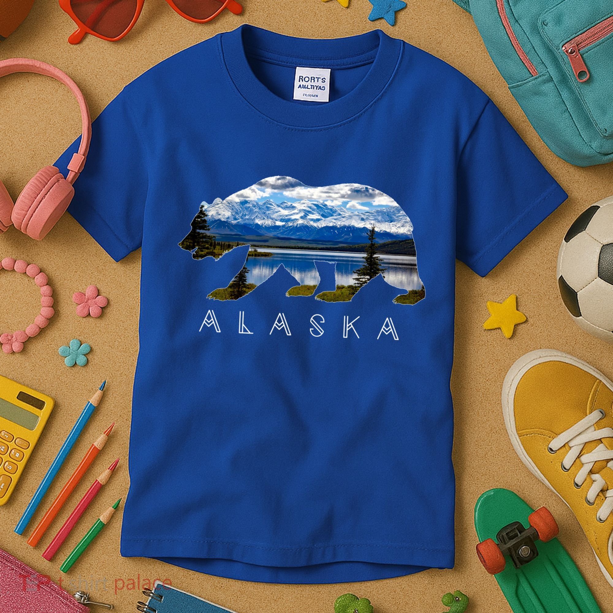 Alaskan Bear With Lake And Mountain Souvenir Gift Kids T-Shirt