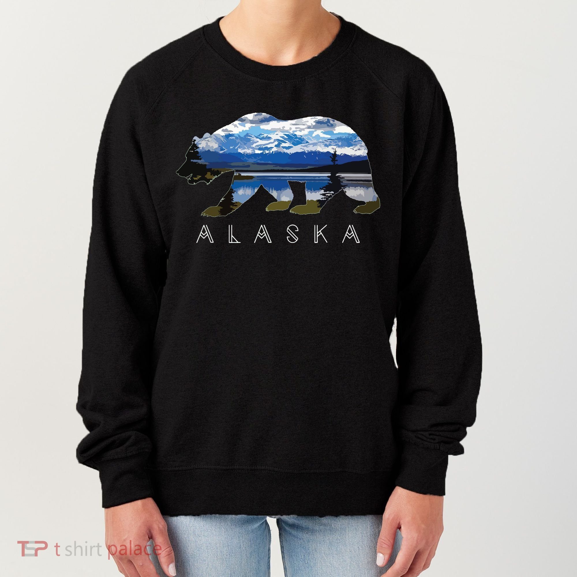 Alaskan Bear With Lake Mountain Souvenir Women's Sweatshirt