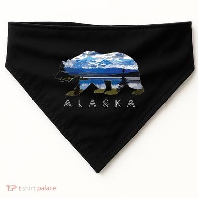 Alaskan Bear With Lake Mountain Souvenir USA-Made Doggie Bandana