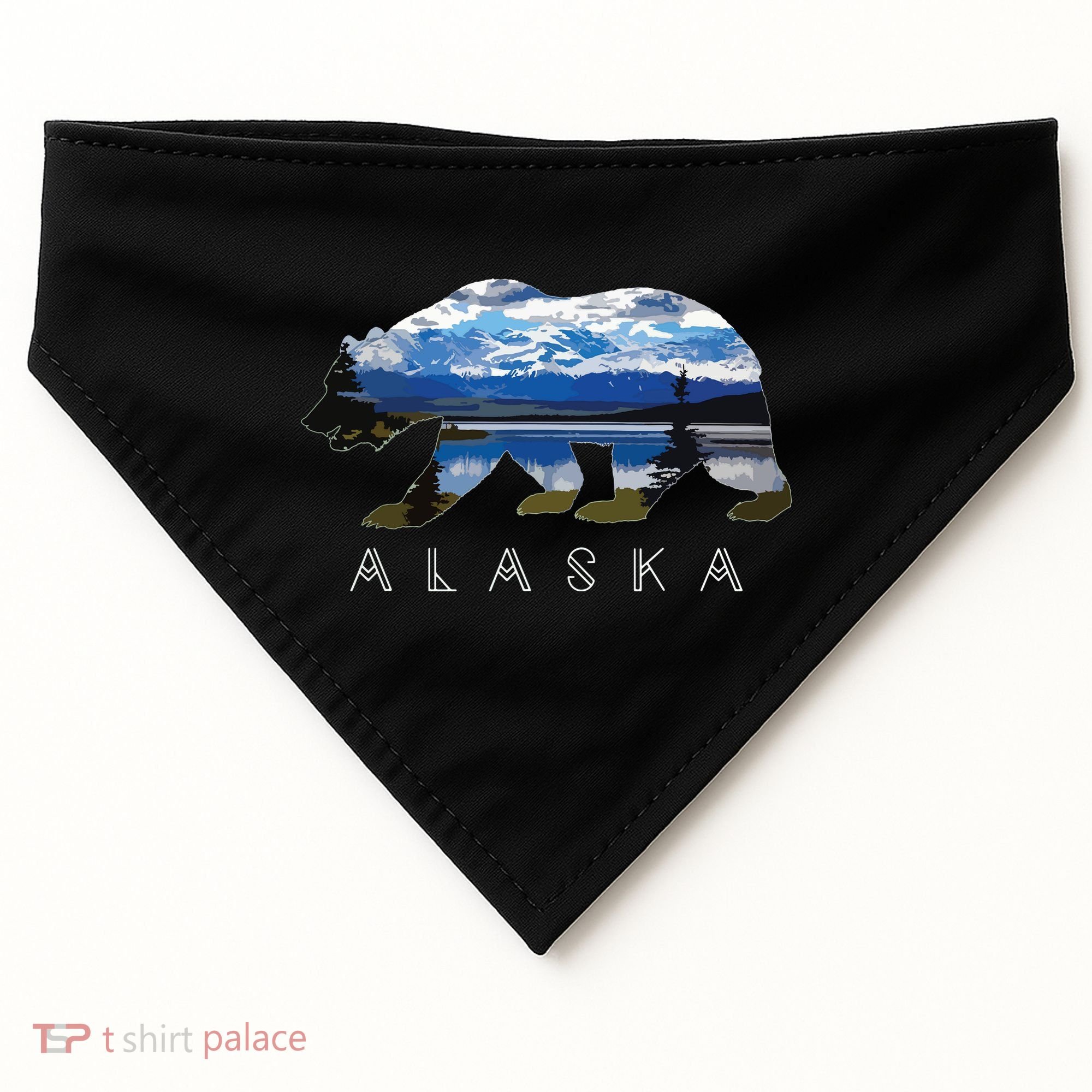 Alaskan Bear With Lake Mountain Souvenir USA-Made Doggie Bandana