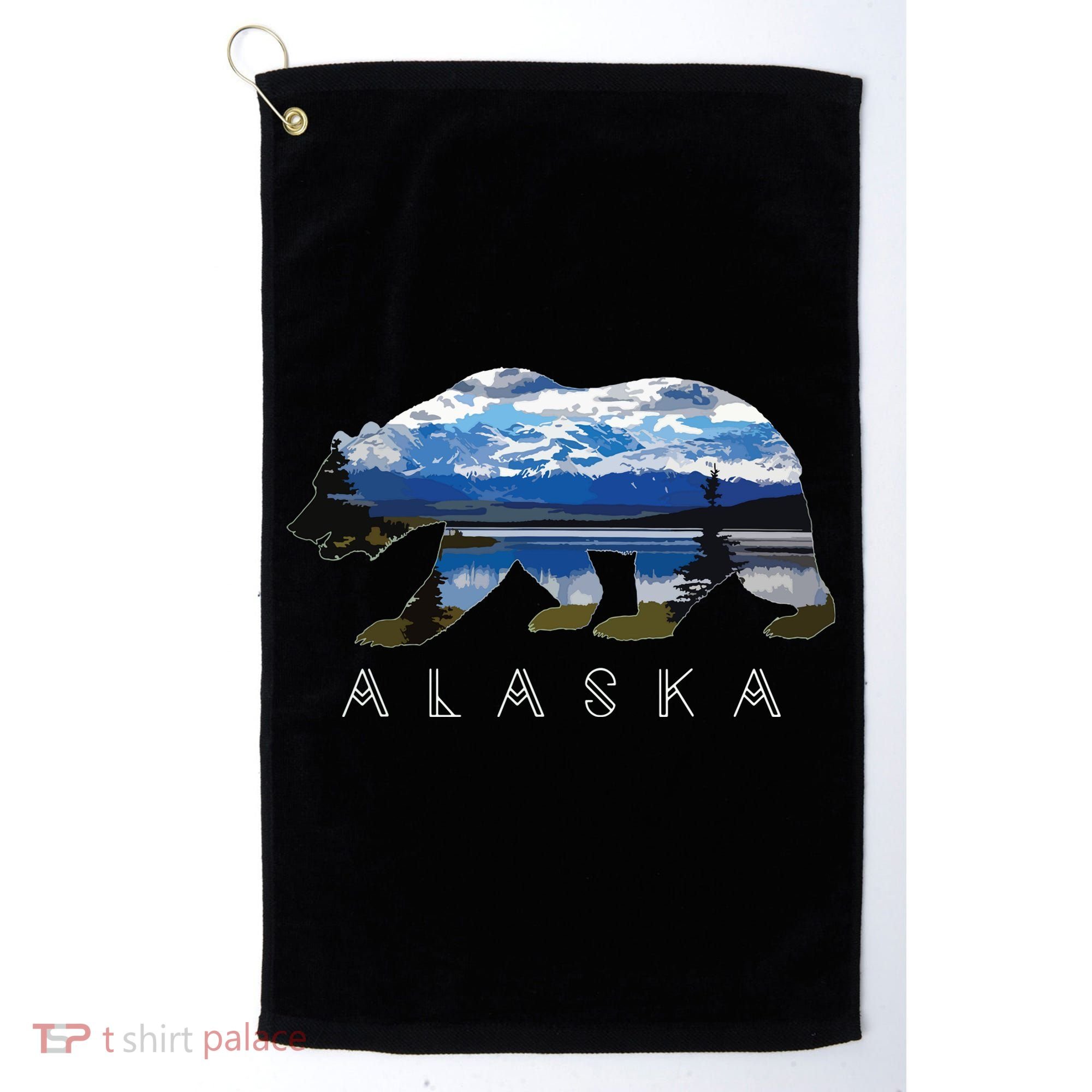 Alaskan Bear With Lake Mountain Souvenir Golf Towel