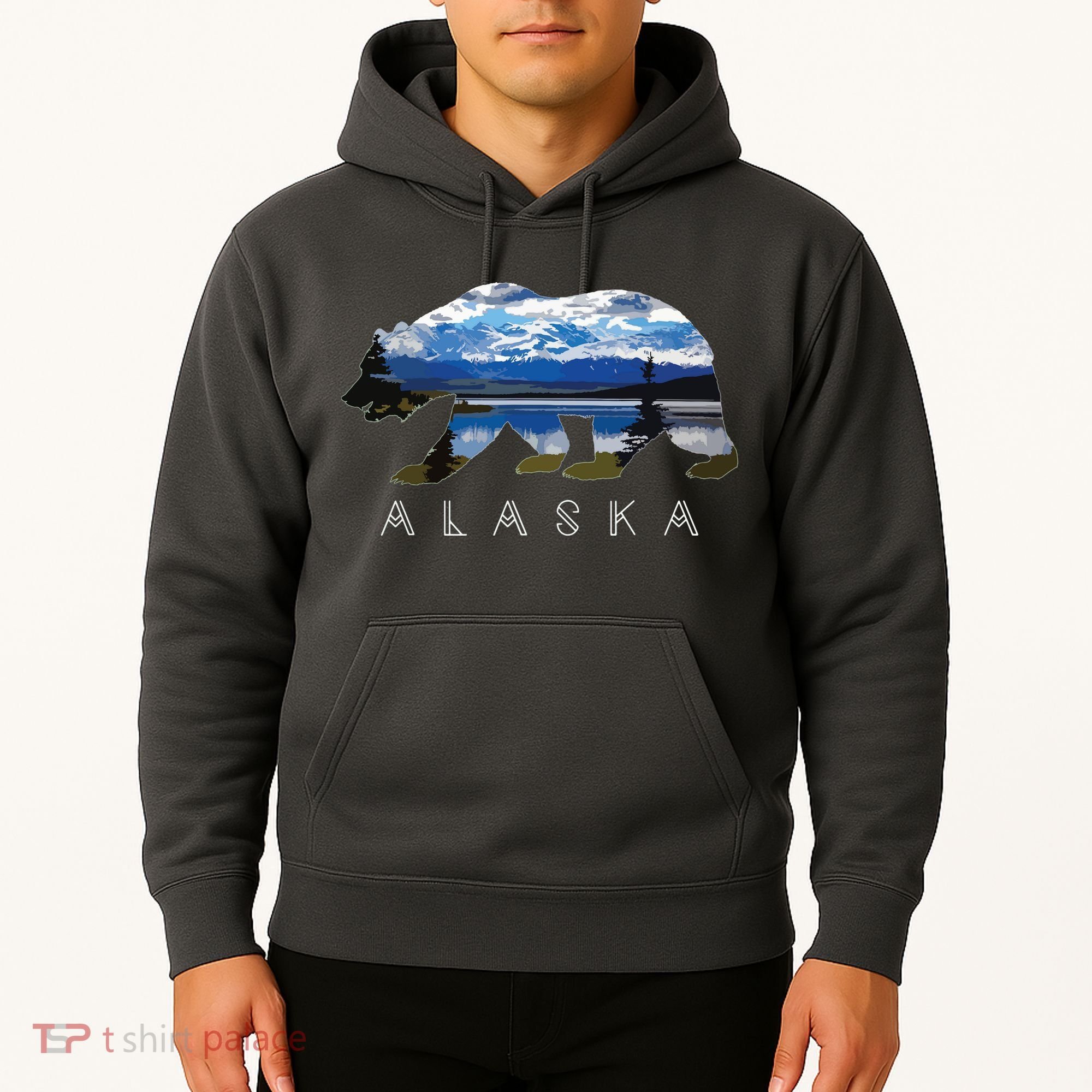 Alaskan Bear With Lake Mountain Souvenir Hoodie