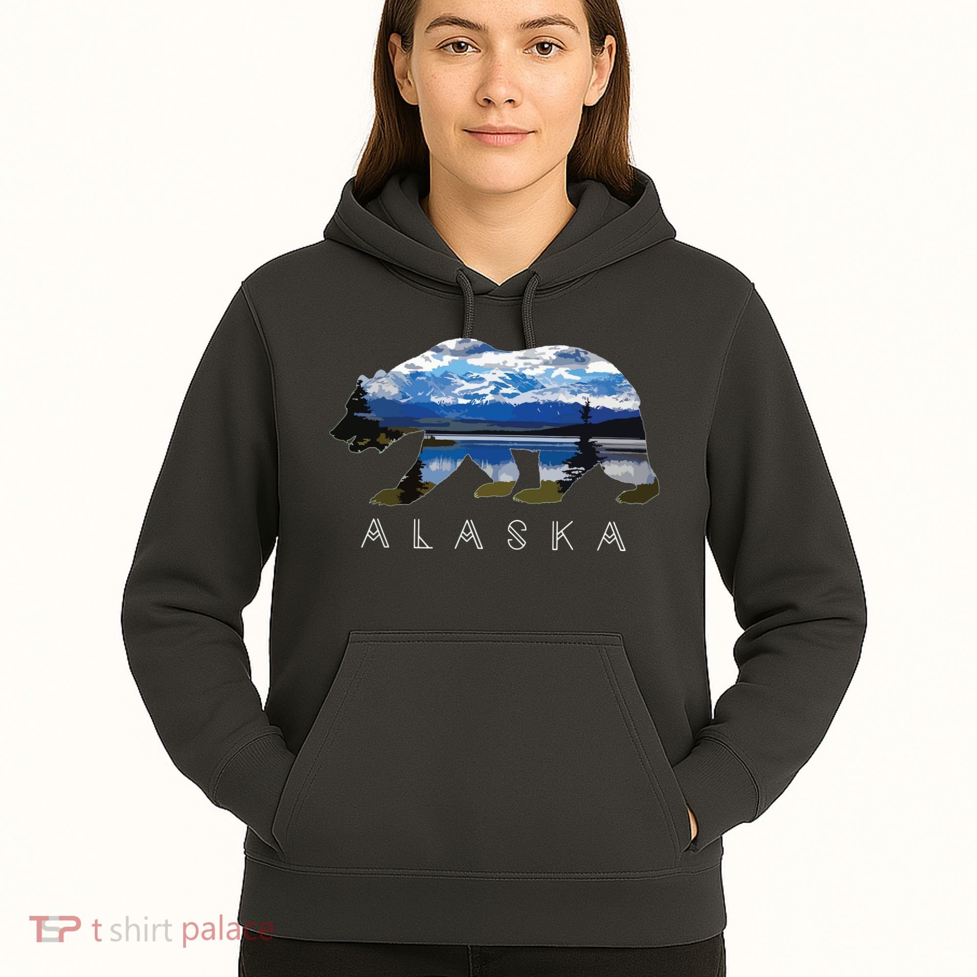Alaskan Bear With Lake Mountain Souvenir Hoodie