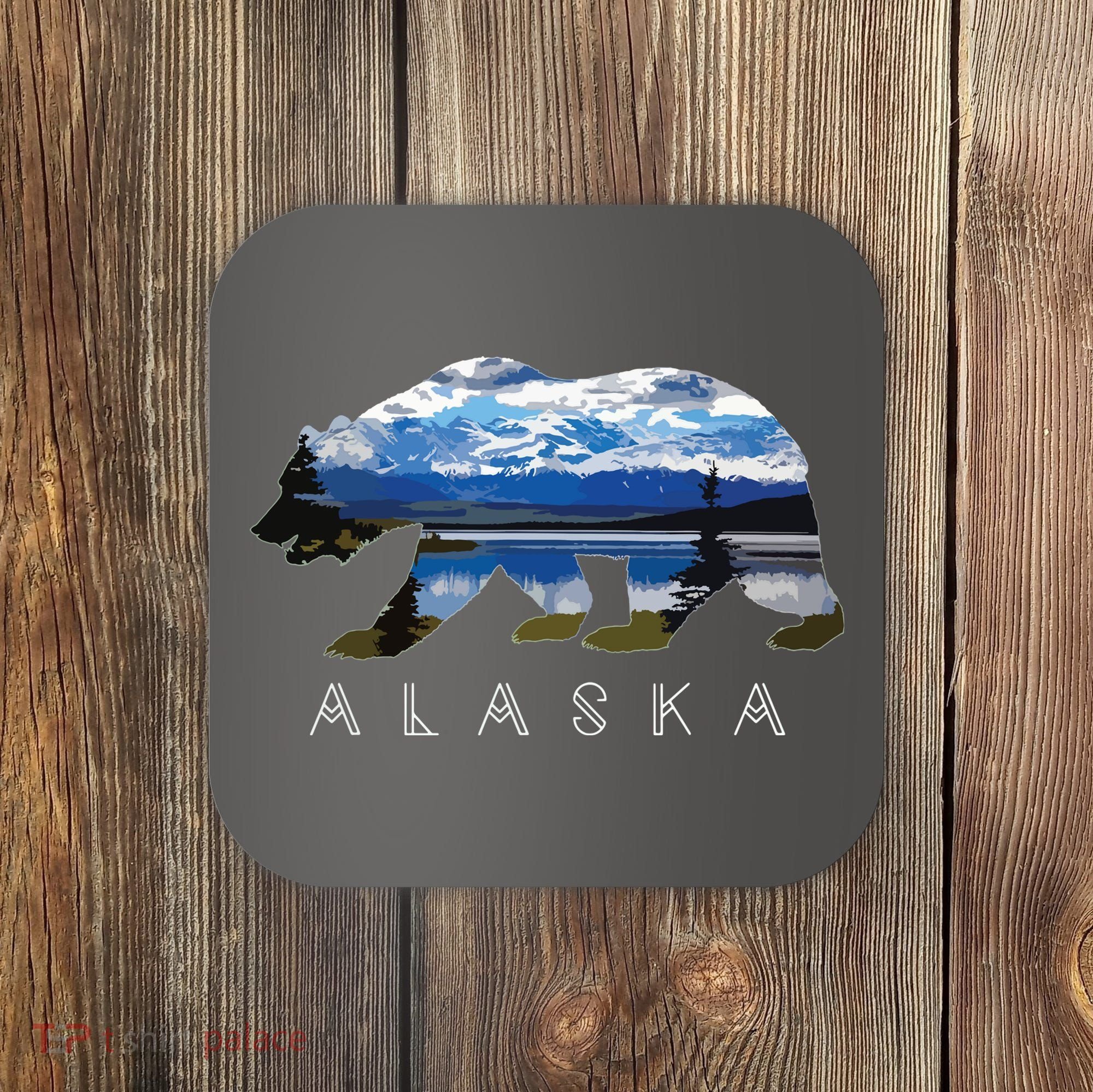 Alaskan Bear With Lake Mountain Souvenir Coaster