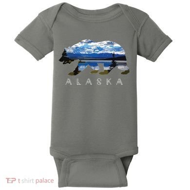 Alaskan Bear With Lake Mountain Souvenir Baby Bodysuit
