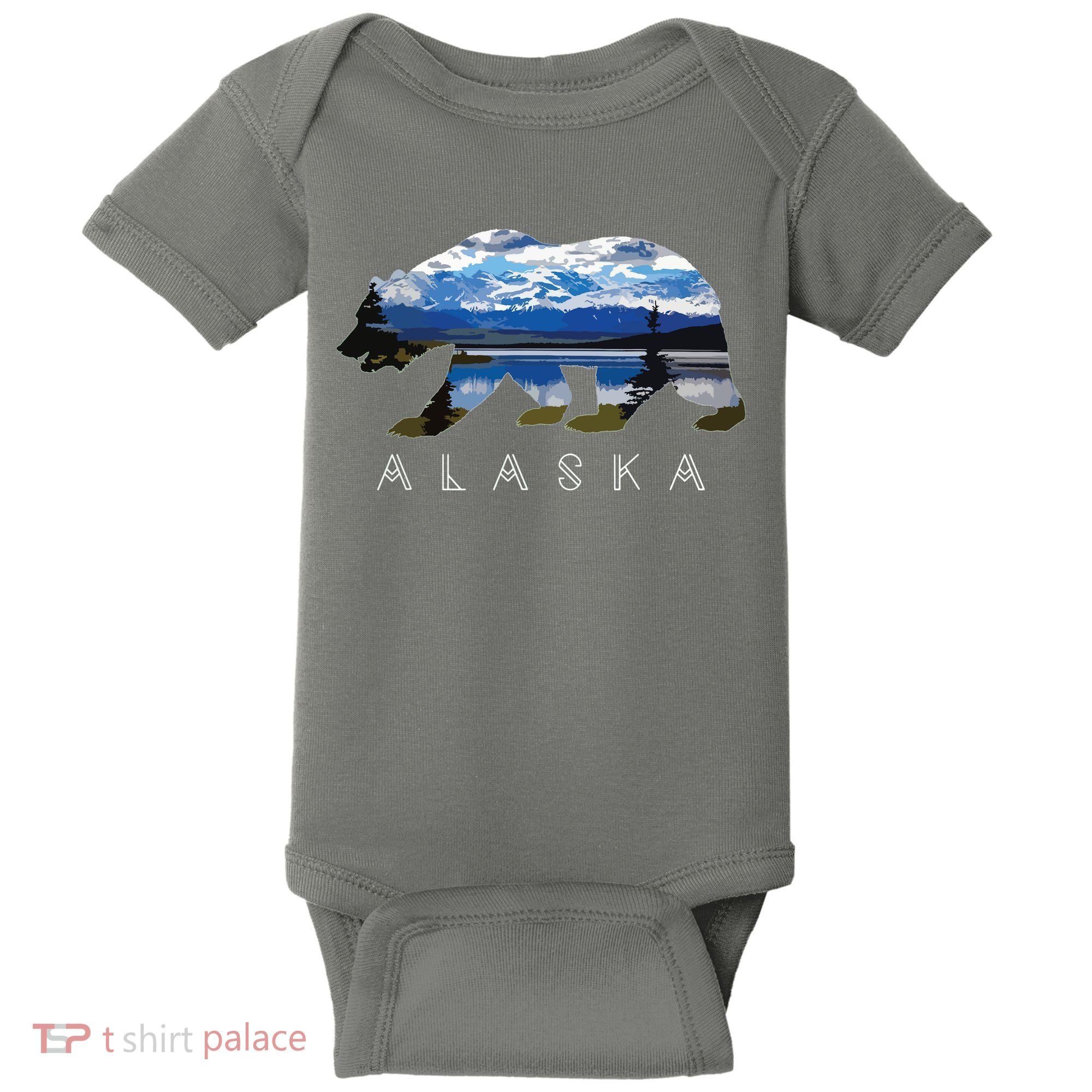 Alaskan Bear With Lake Mountain Souvenir Baby Bodysuit