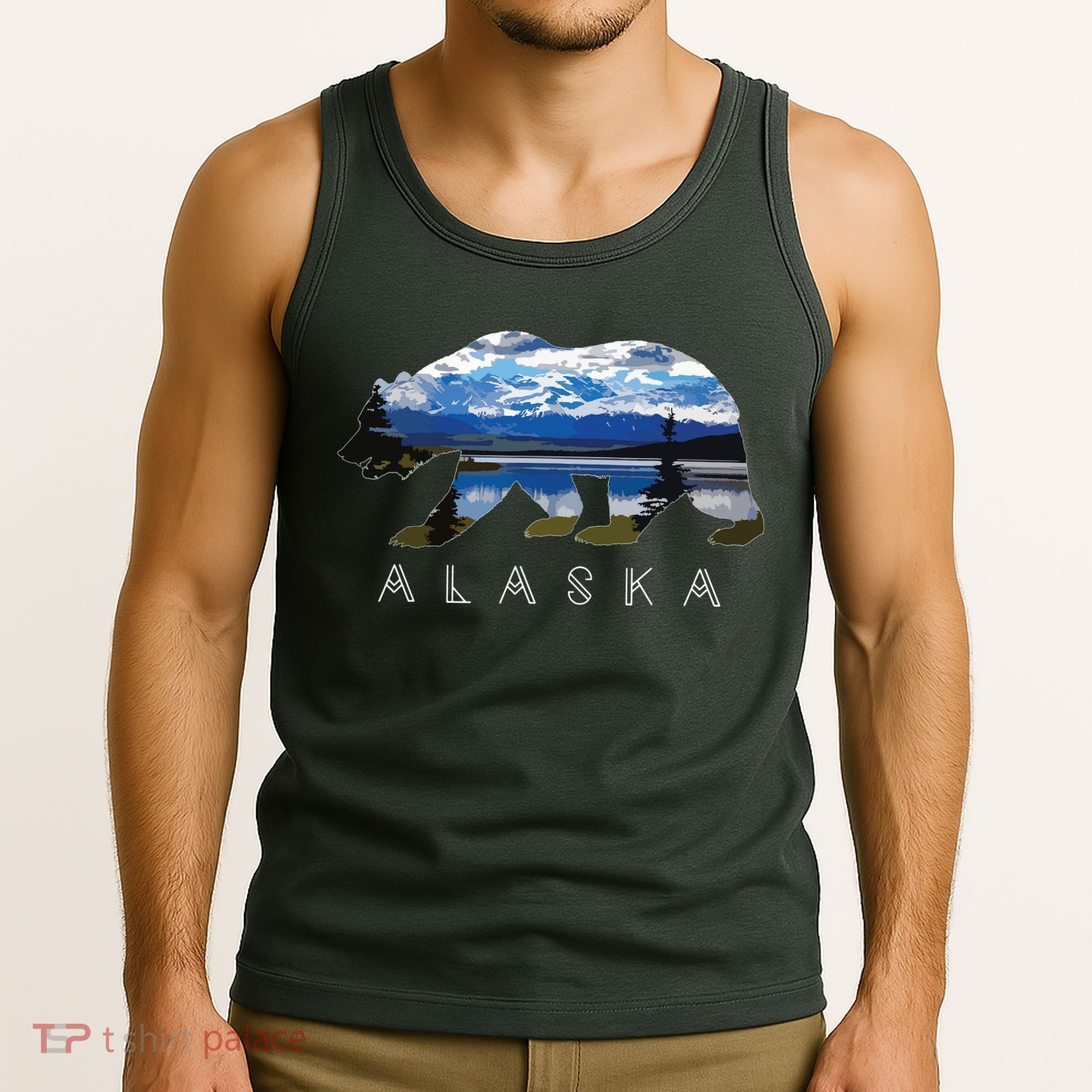 Alaskan Bear With Lake Mountain Souvenir Tank Top