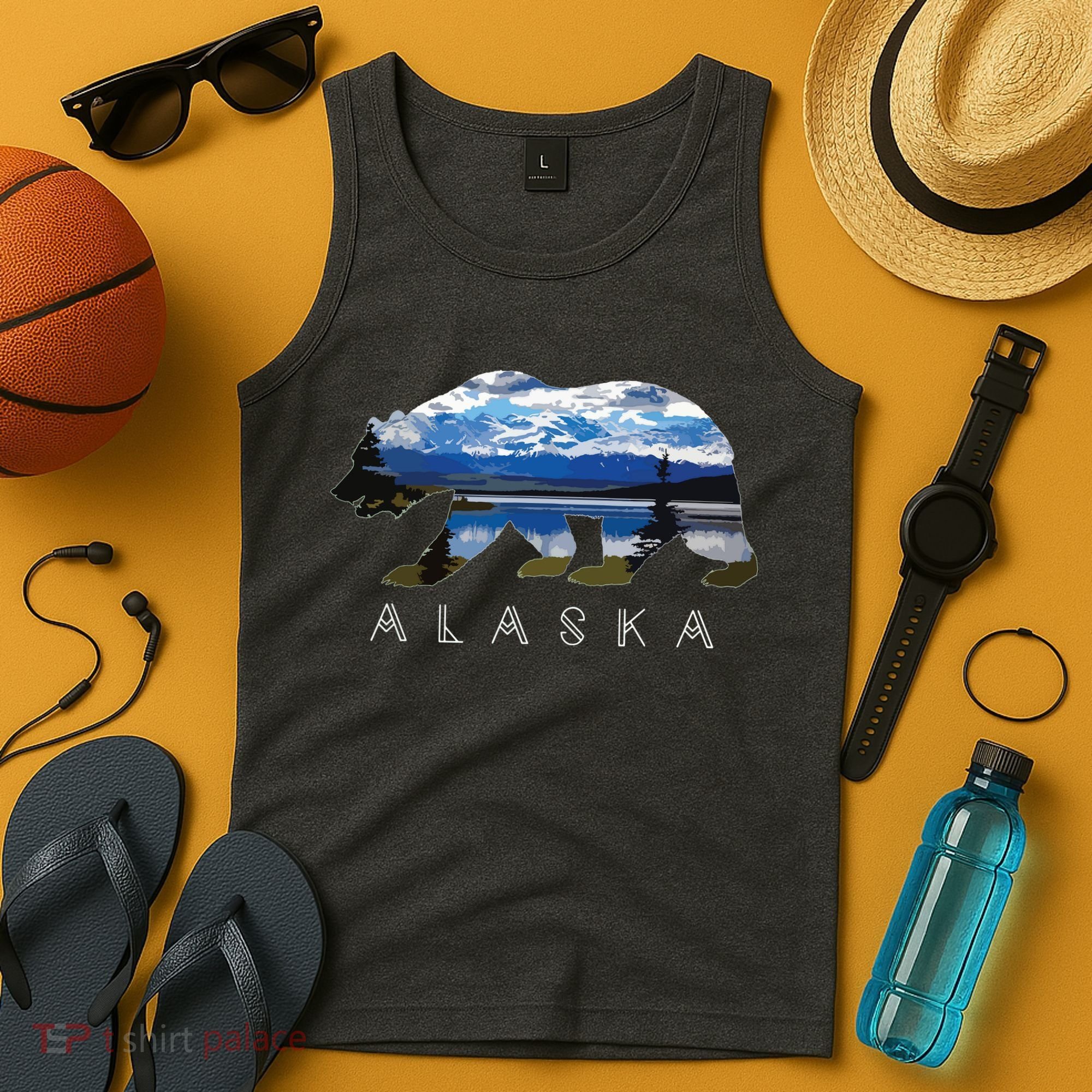 Alaskan Bear With Lake Mountain Souvenir Tank Top