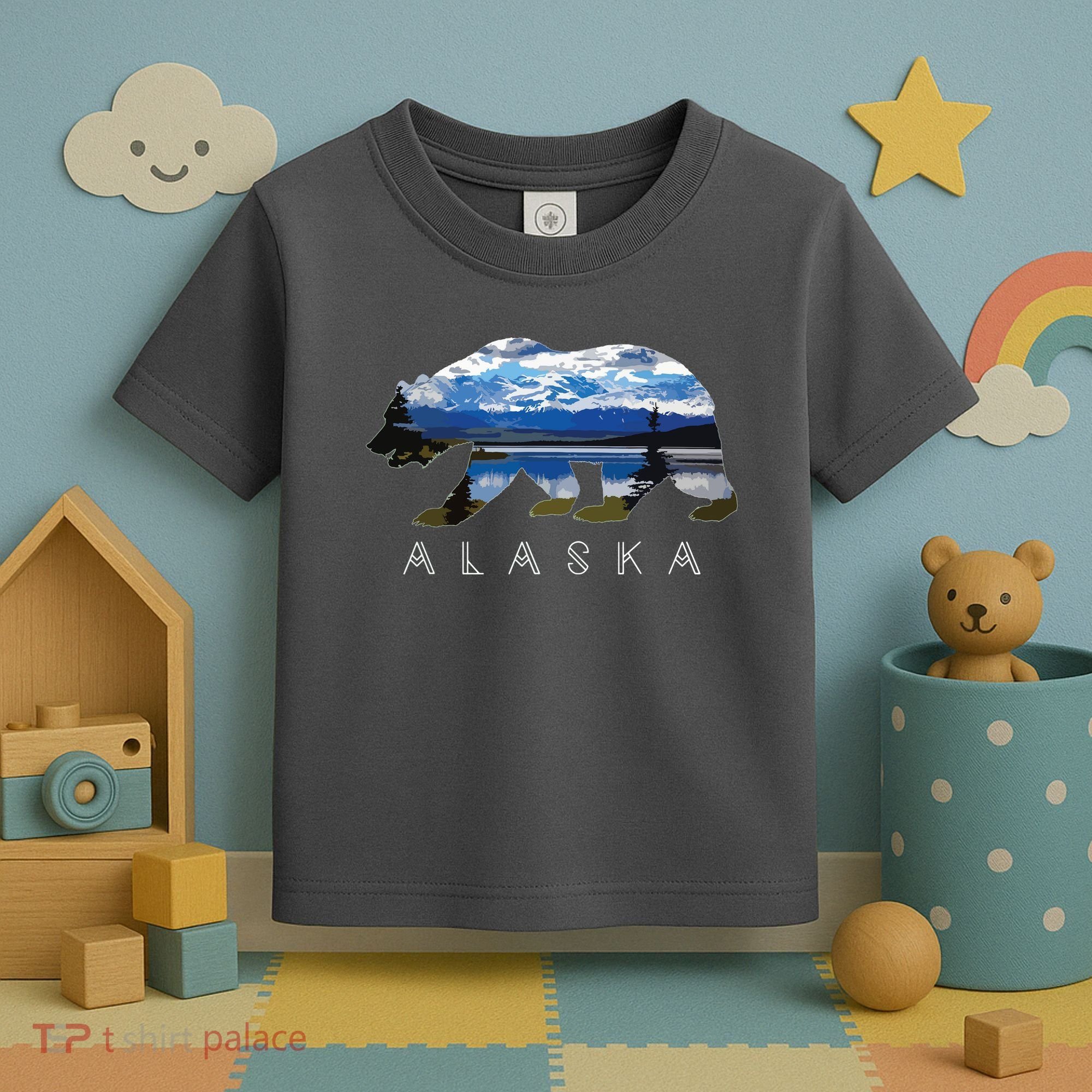 Alaskan Bear With Lake Mountain Souvenir Toddler T-Shirt