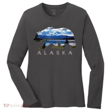 Alaskan Bear With Lake Mountain Souvenir Women's Long Sleeve Shirt