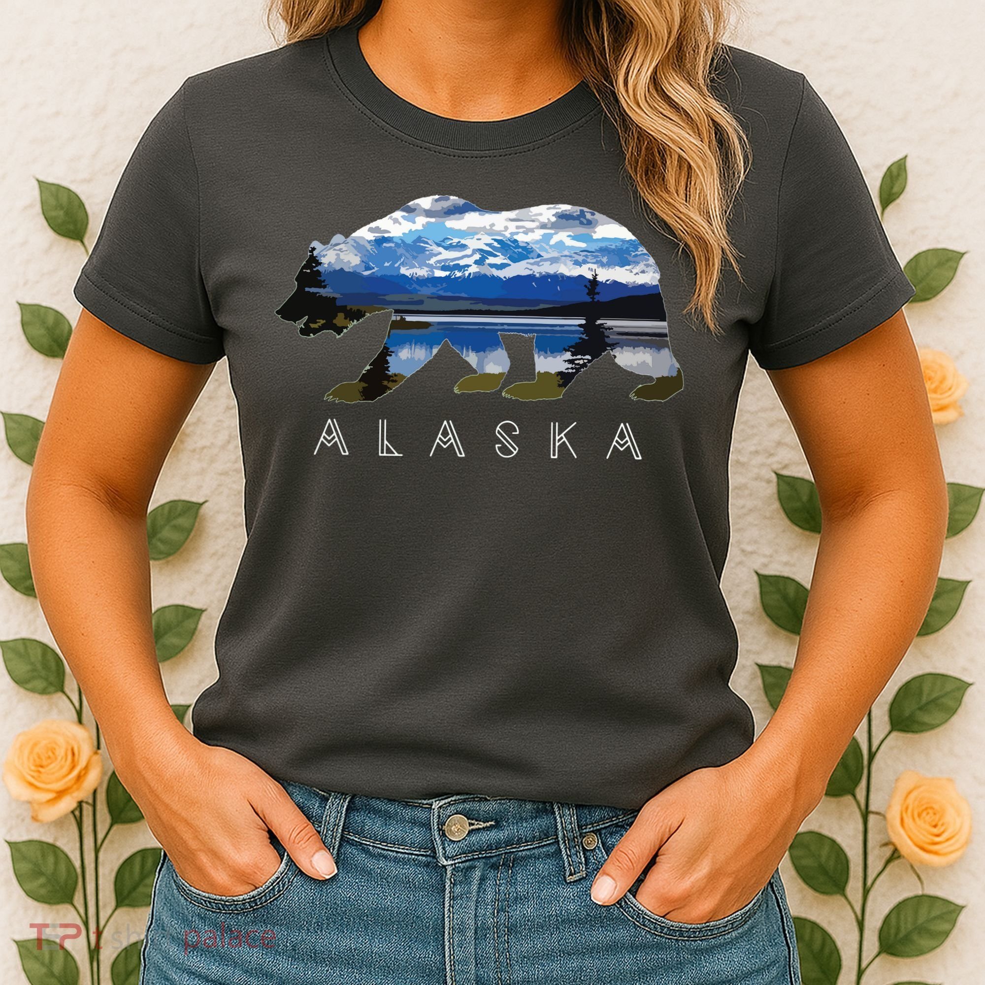 Alaskan Bear With Lake Mountain Souvenir Women's T-Shirt