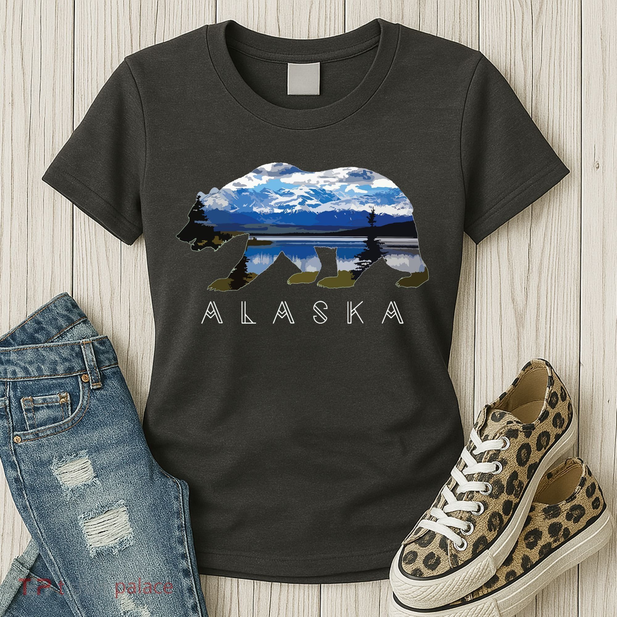 Alaskan Bear With Lake Mountain Souvenir Women's T-Shirt
