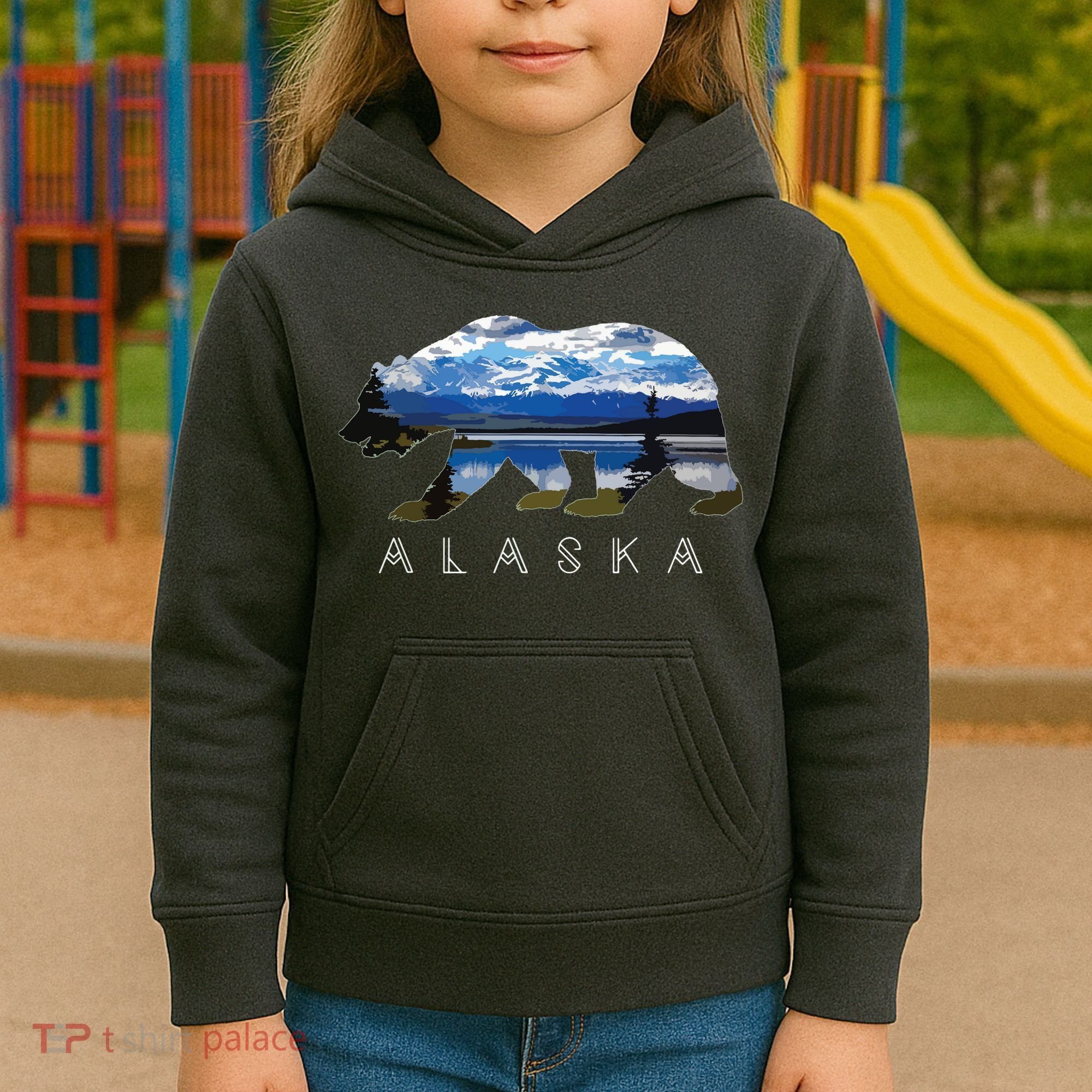 Alaskan Bear With Lake Mountain Souvenir Kids Hoodie