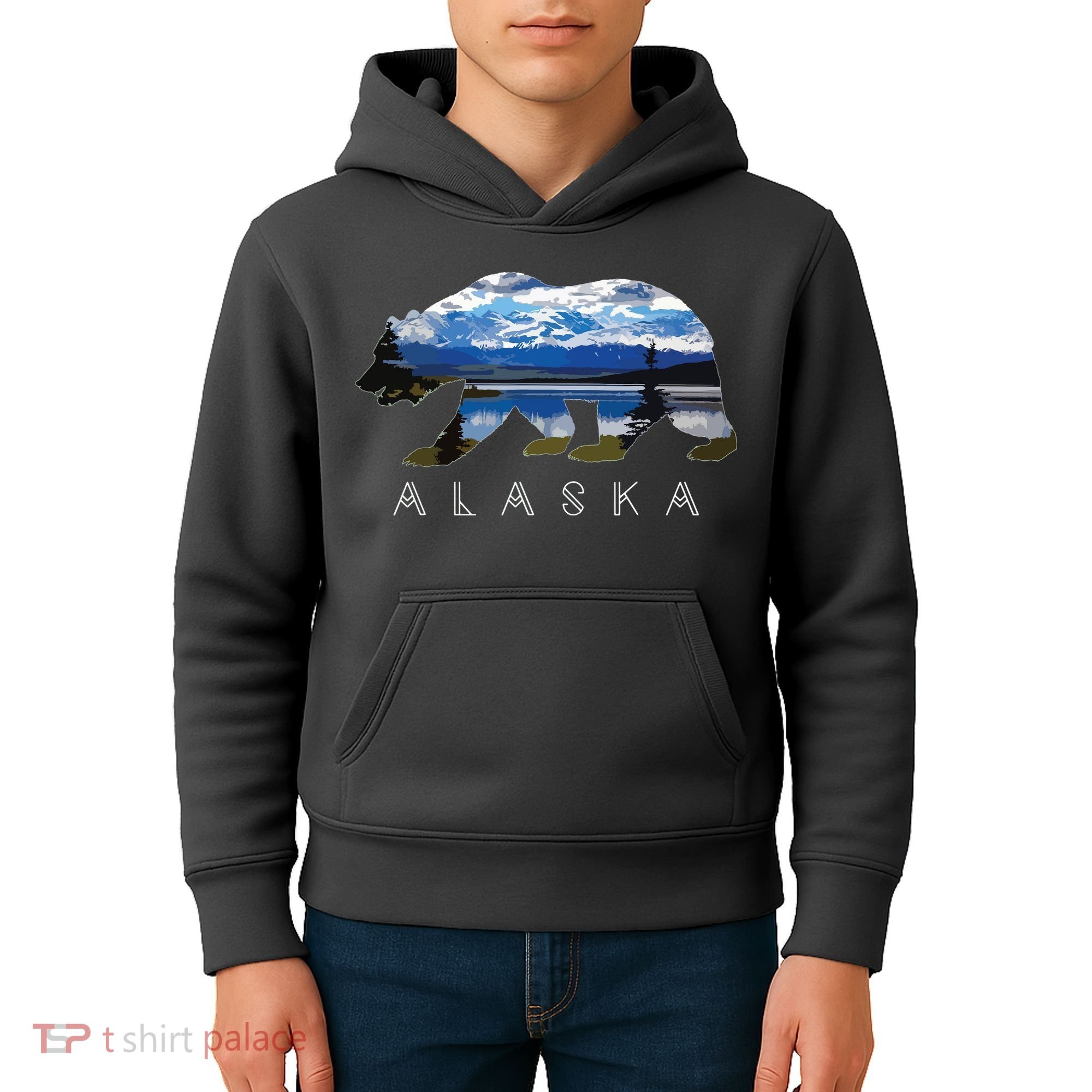 Alaskan Bear With Lake Mountain Souvenir Kids Hoodie
