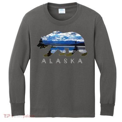 Alaskan Bear With Lake Mountain Souvenir Kids Long Sleeve Shirt