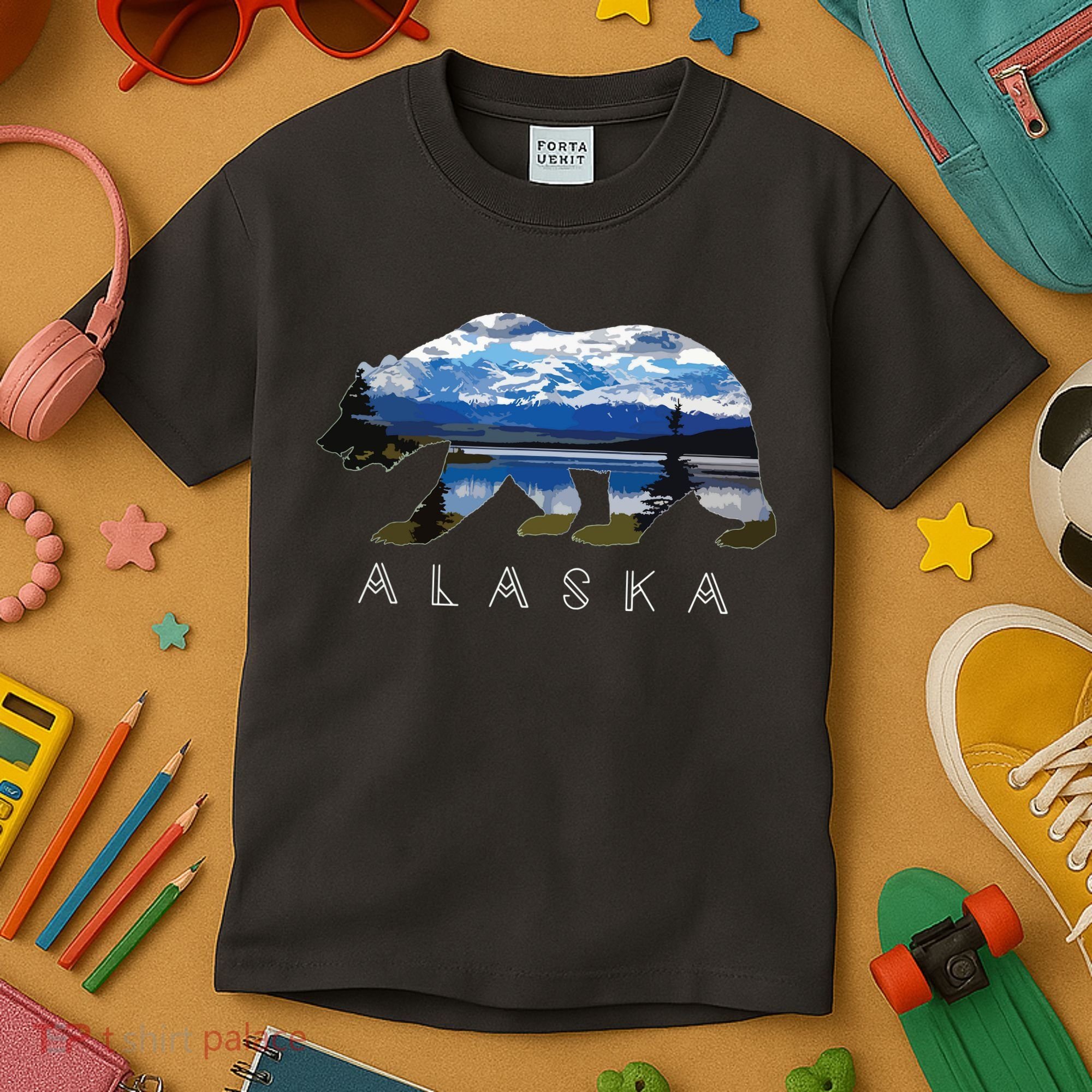 Alaskan Bear With Lake Mountain Souvenir Kids T-Shirt