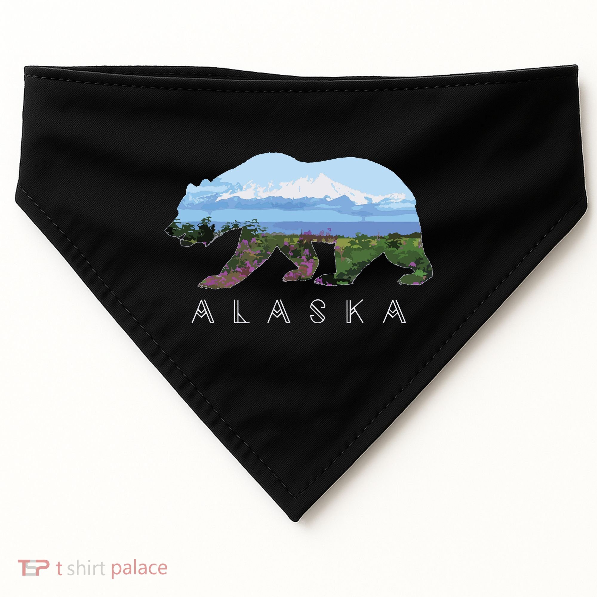 Alaskan Bear With Wildflowers Mountain Snow USA-Made Doggie Bandana