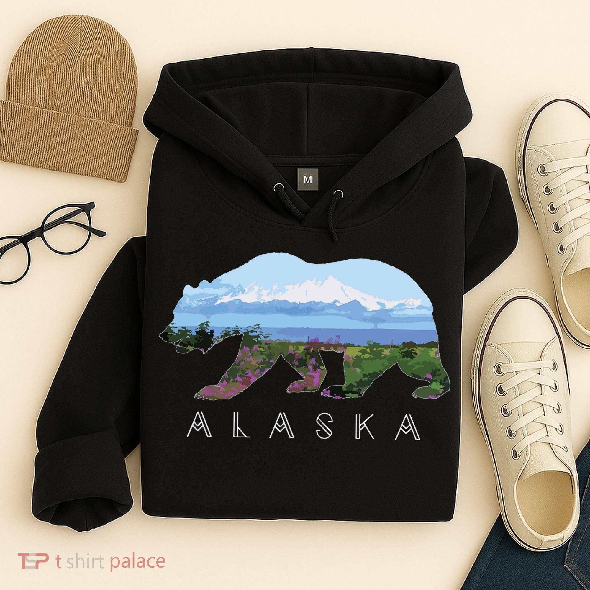 Alaskan Bear With Wildflowers Mountain Snow Hoodie