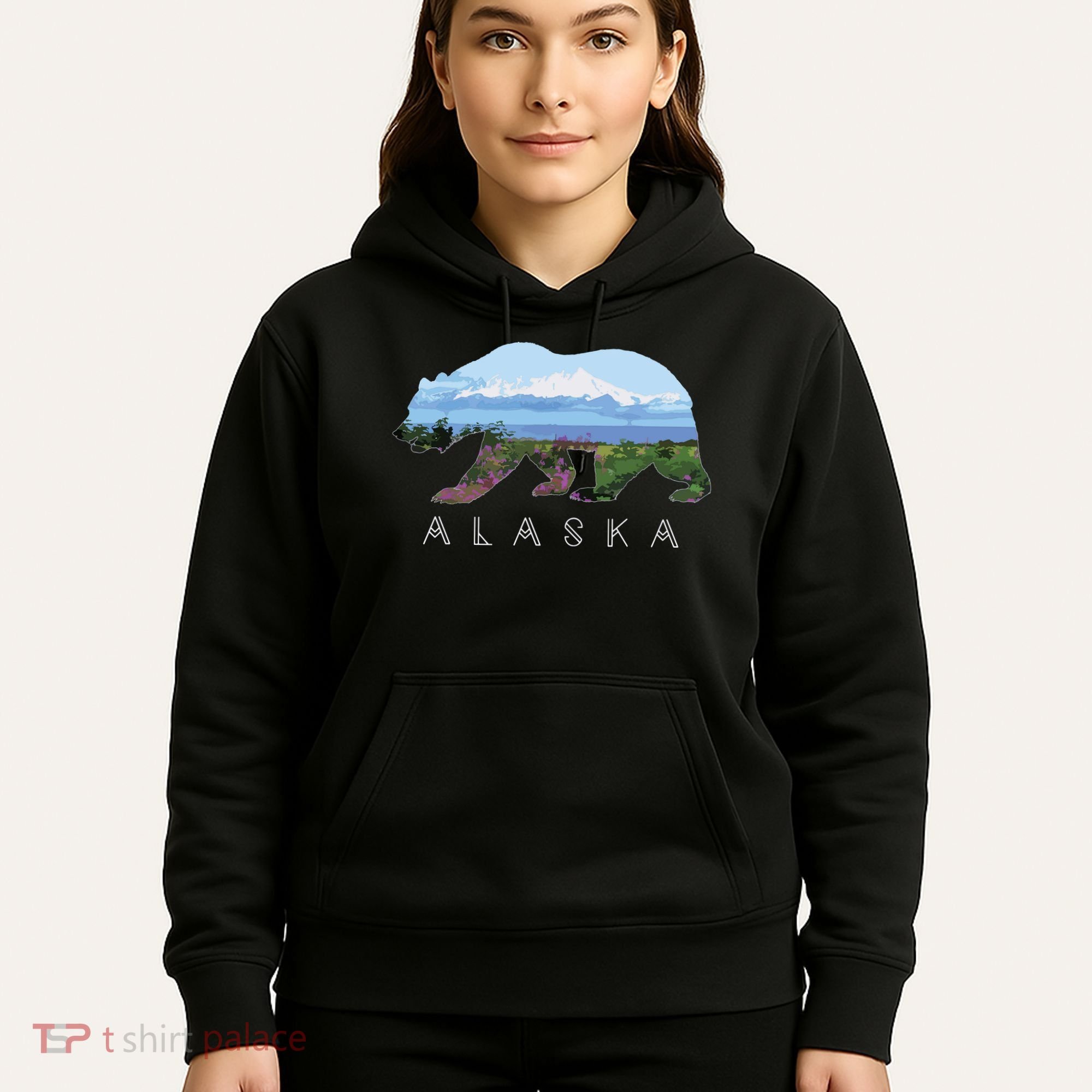 Alaskan Bear With Wildflowers Mountain Snow Hoodie