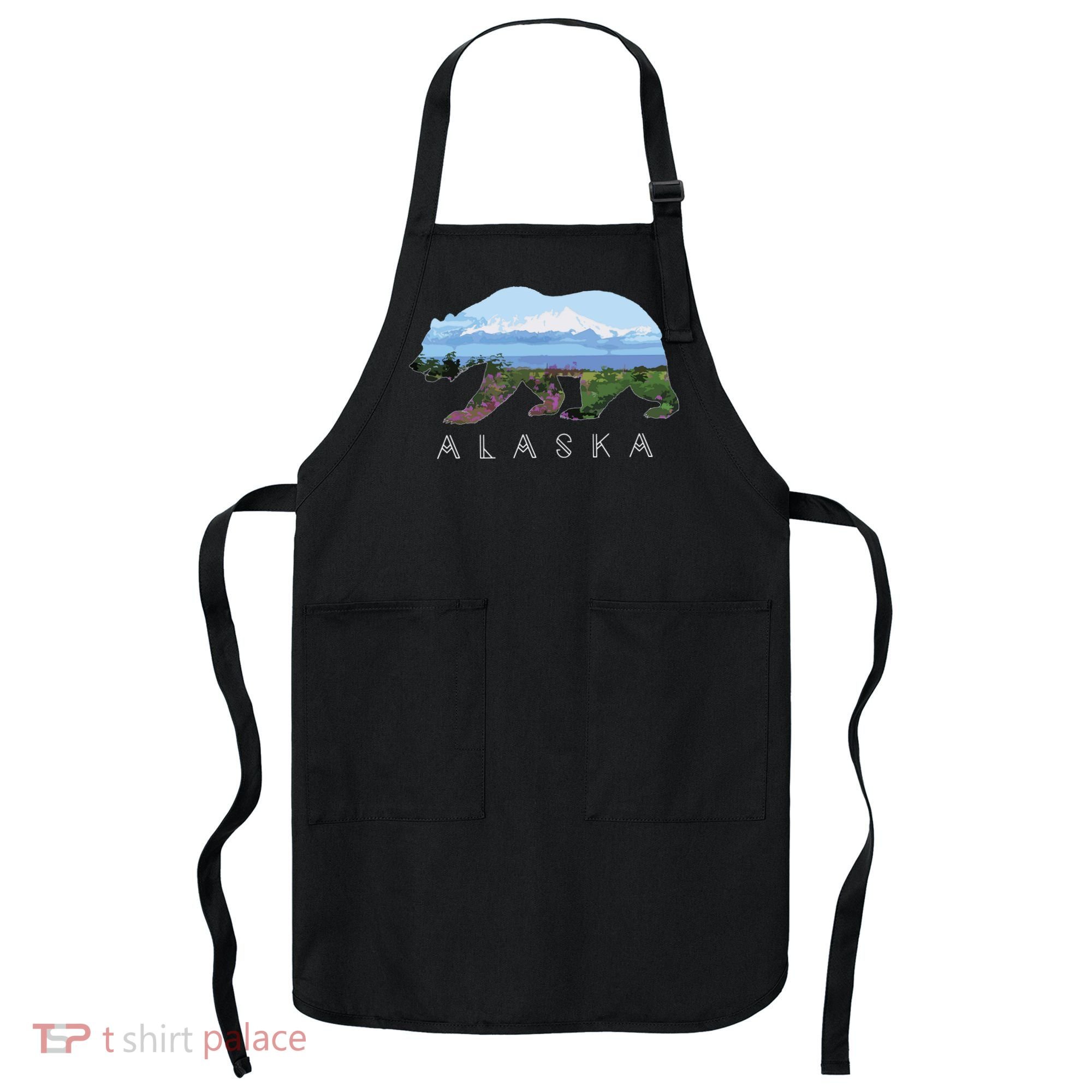 Alaskan Bear With Wildflowers Mountain Snow Apron