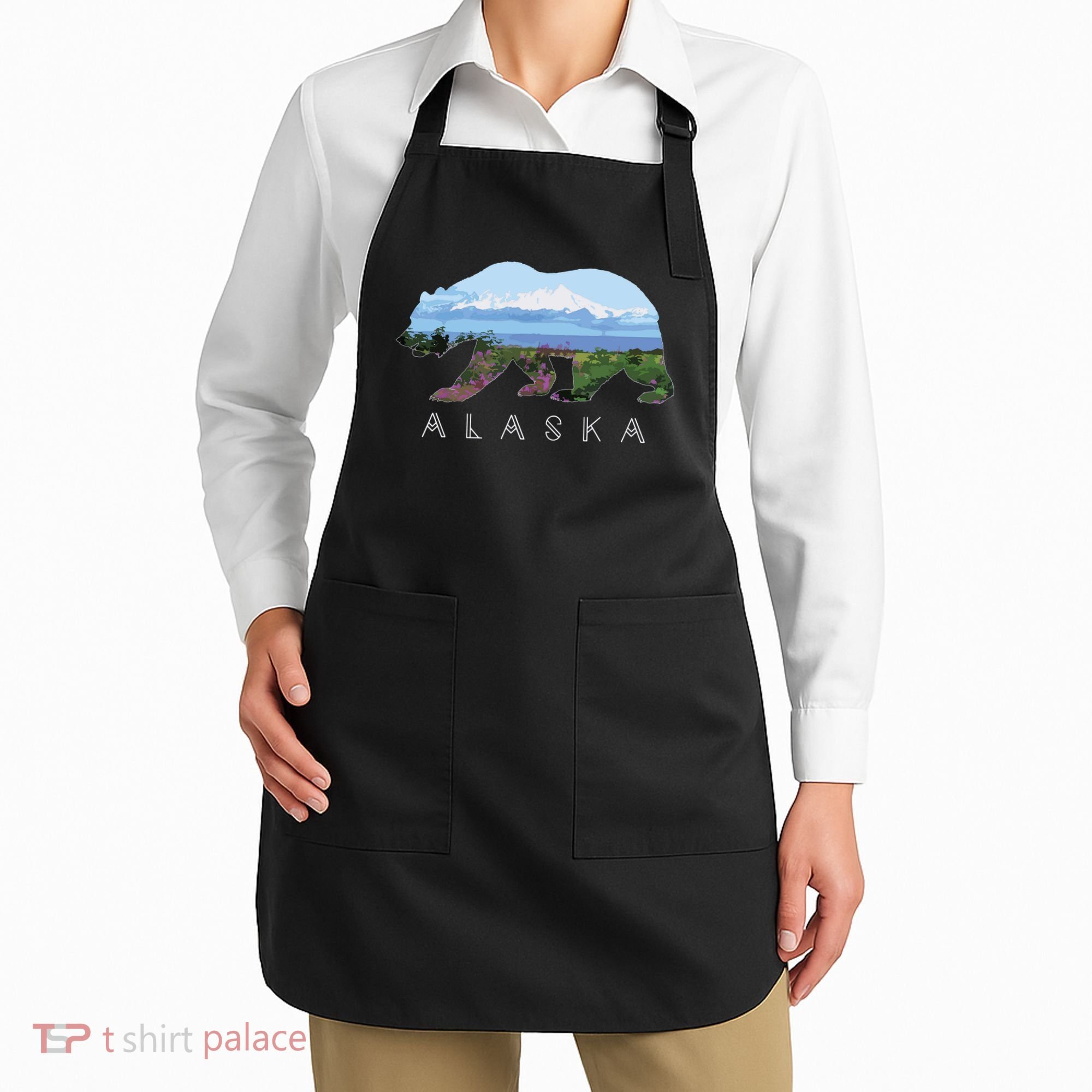 Alaskan Bear With Wildflowers Mountain Snow Apron