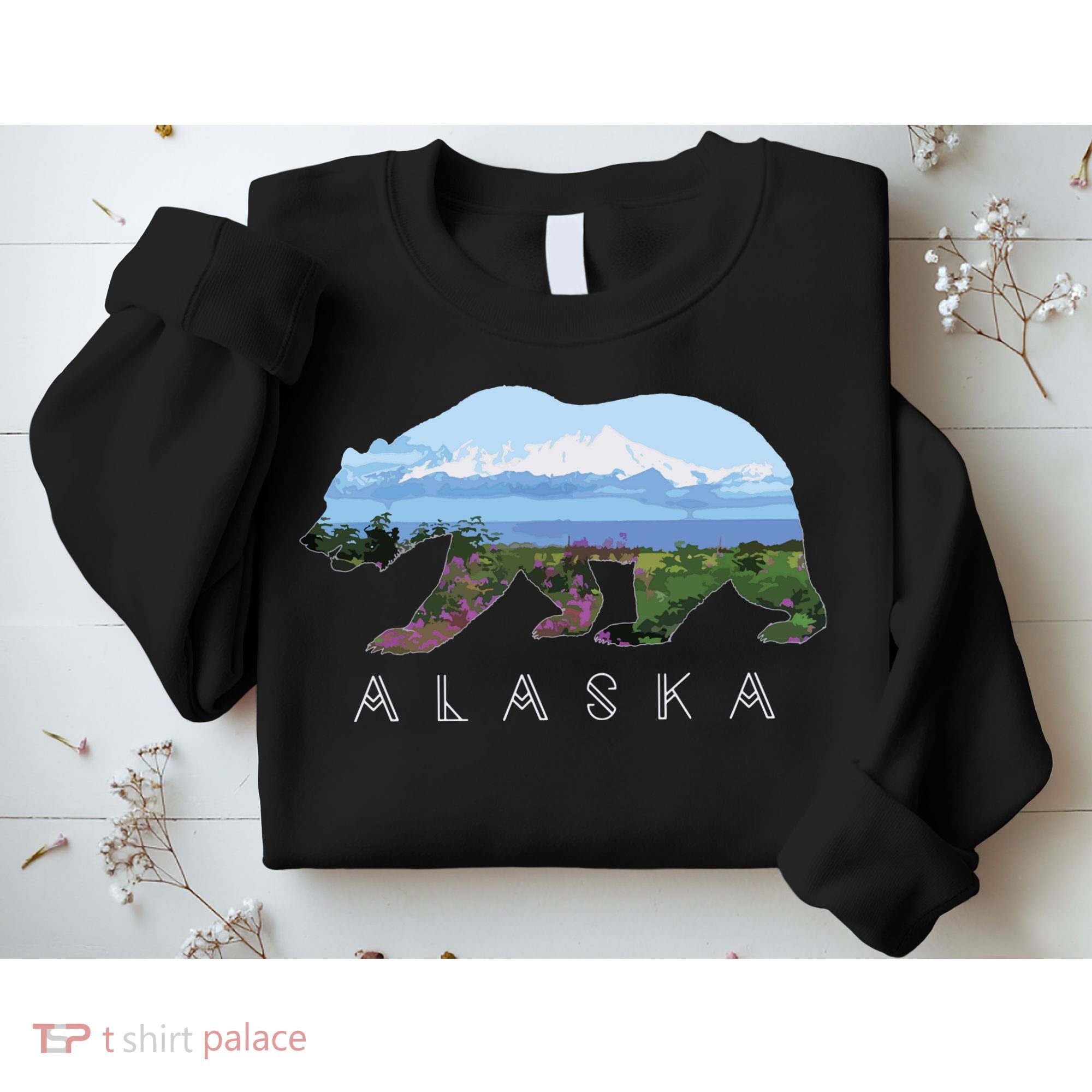 Alaskan Bear With Wildflowers Mountain Snow Sweatshirt