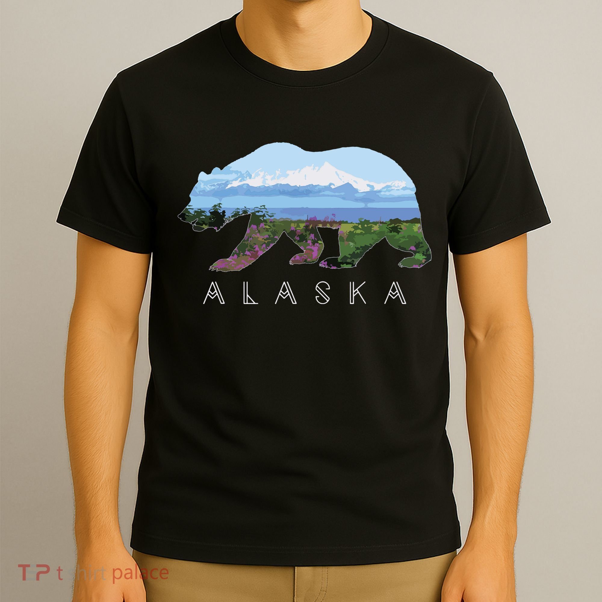 Alaskan Bear With Wildflowers Mountain Snow T-Shirt