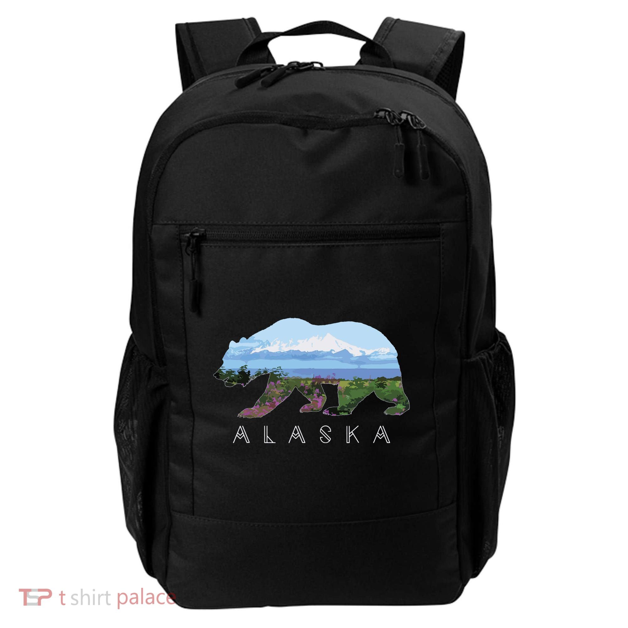 Alaskan Bear With Wildflowers Mountain Snow Backpack