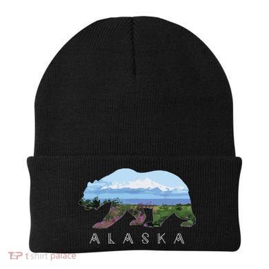 Alaskan Bear With Wildflowers Mountain Snow Beanie