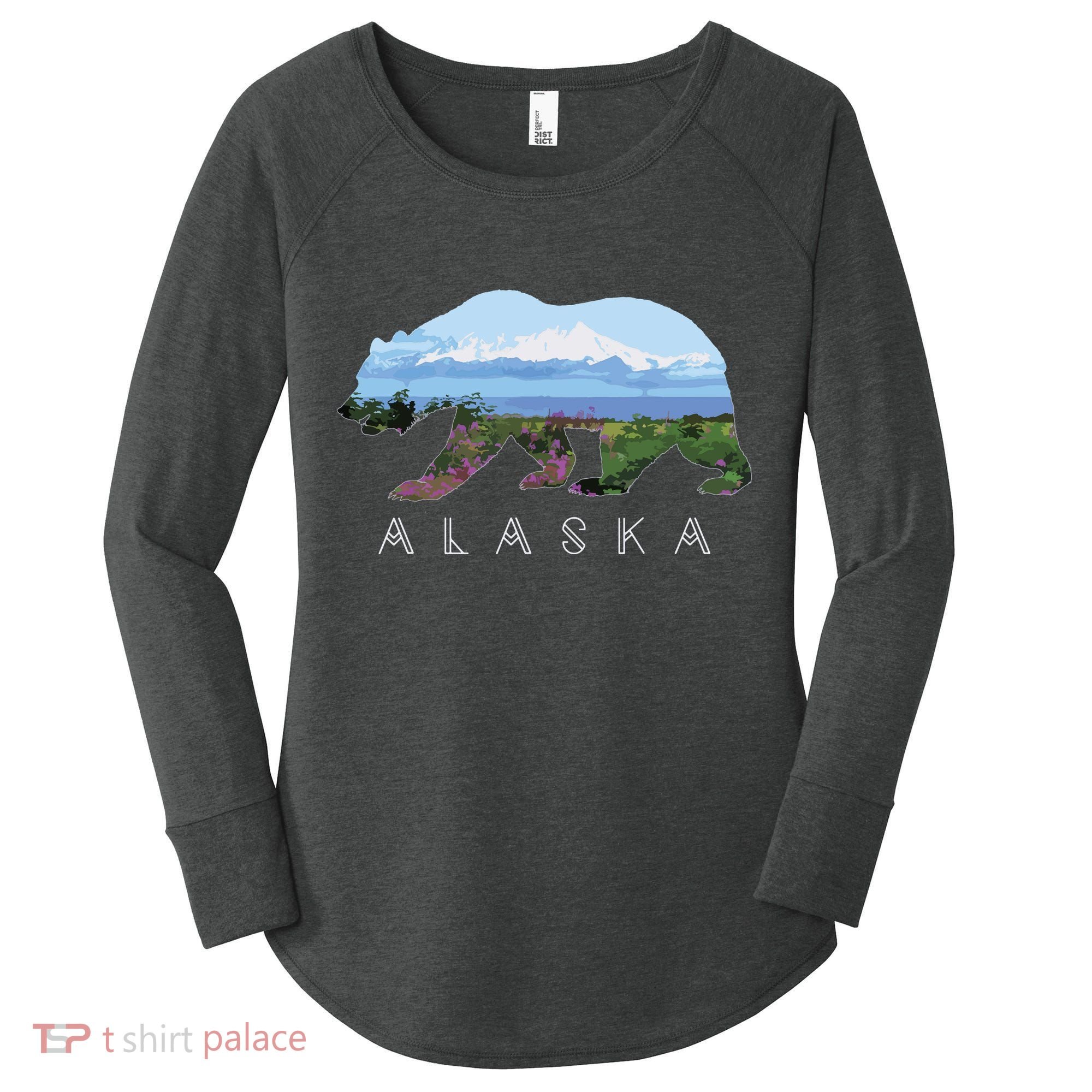 Alaskan Bear With Wildflowers Mountain Snow Women's Perfect Tri Tunic Long Sleeve Shirt