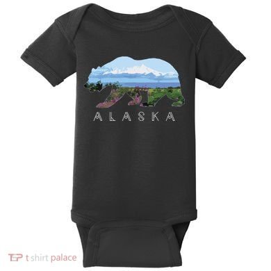Alaskan Bear With Wildflowers Mountain Snow Baby Bodysuit