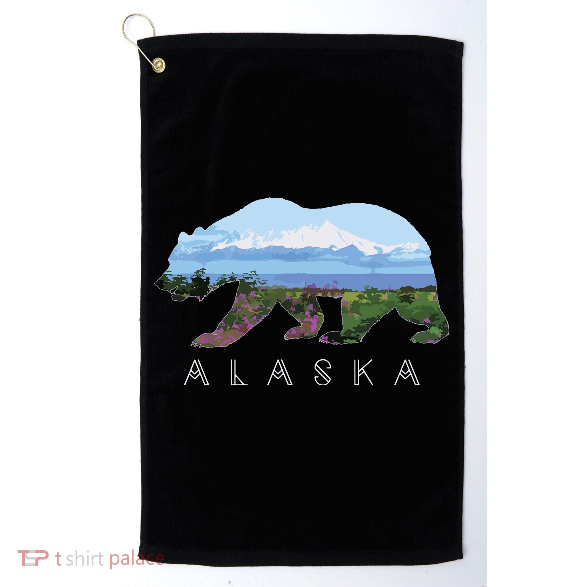 Alaskan Bear With Wildflowers Mountain Snow Golf Towel